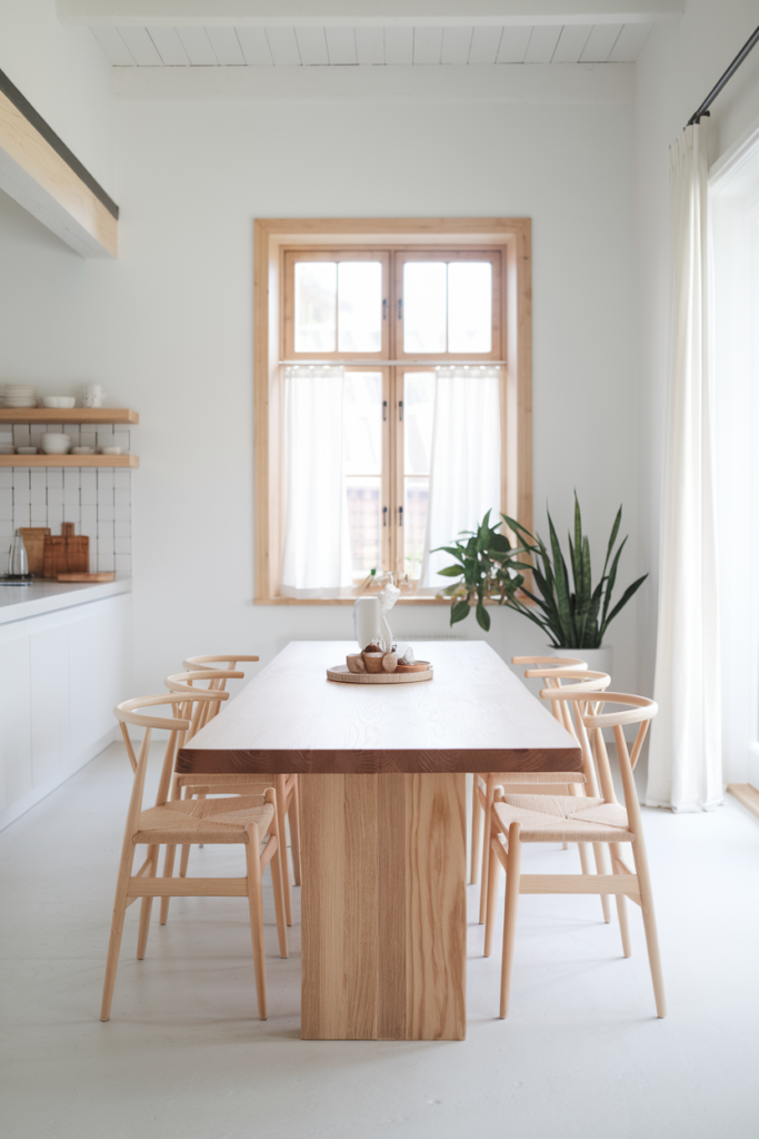 Scandinavian-inspired farmhouse table with slim, minimal lines
