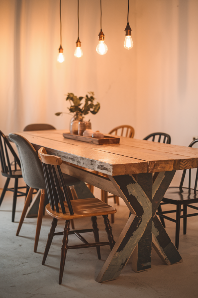 Farmhouse table with a sturdy trestle base design