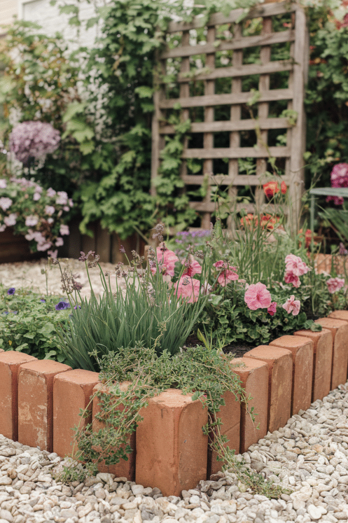 Brick edging adding classic cottage charm to a garden bed