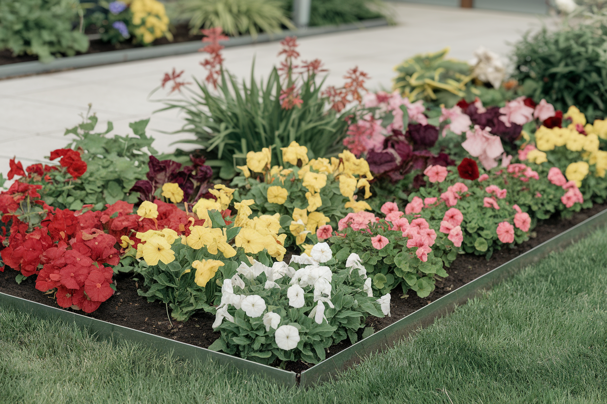 Beautifully edged flower bed enhancing garden design
