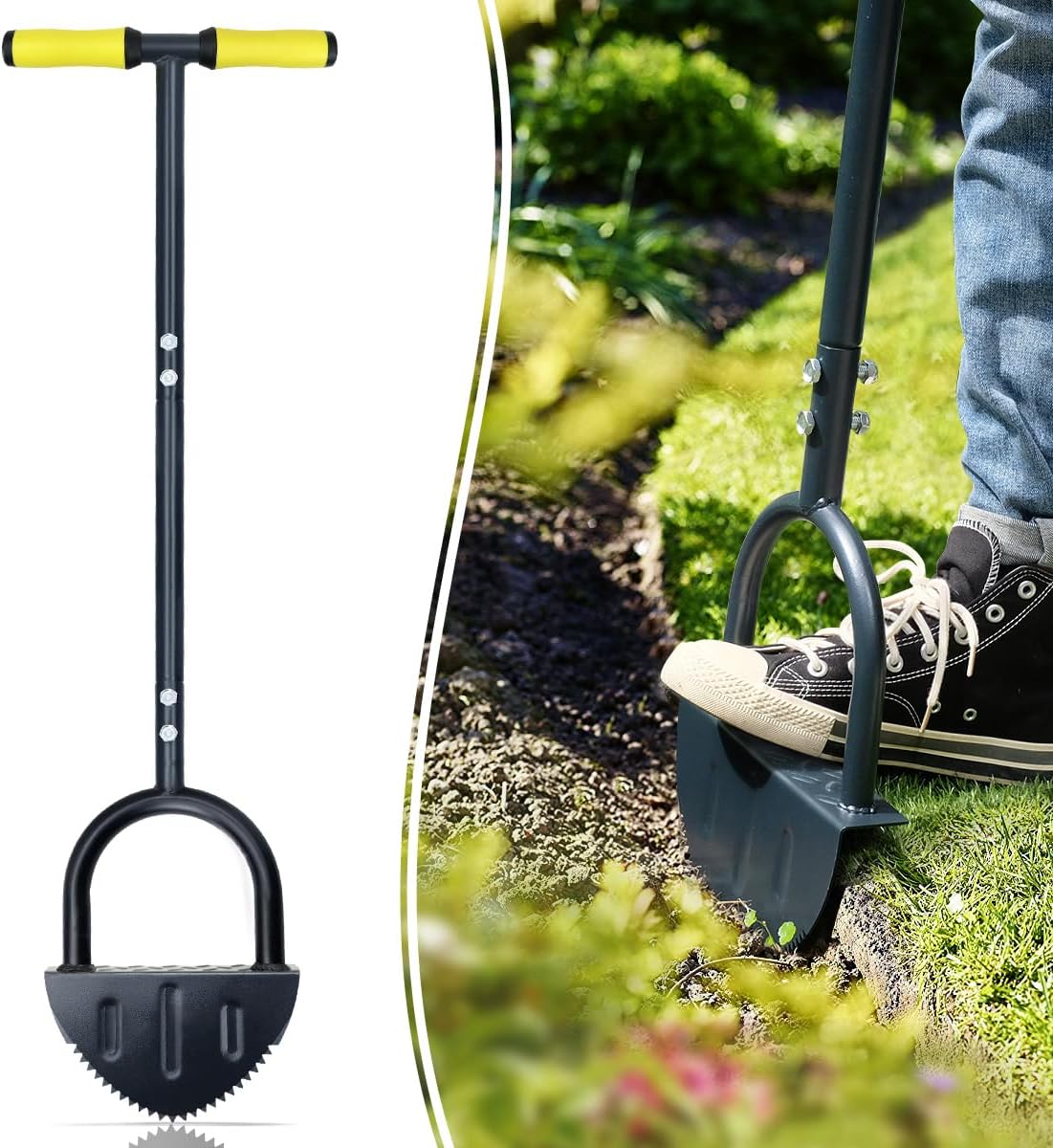 Colwelt Saw-Tooth Half Moon Lawn Edger Tool with T-Grip, Long Handled