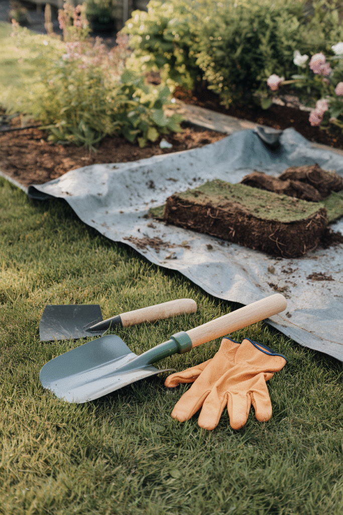 Basic garden tools needed for edging a flower bed