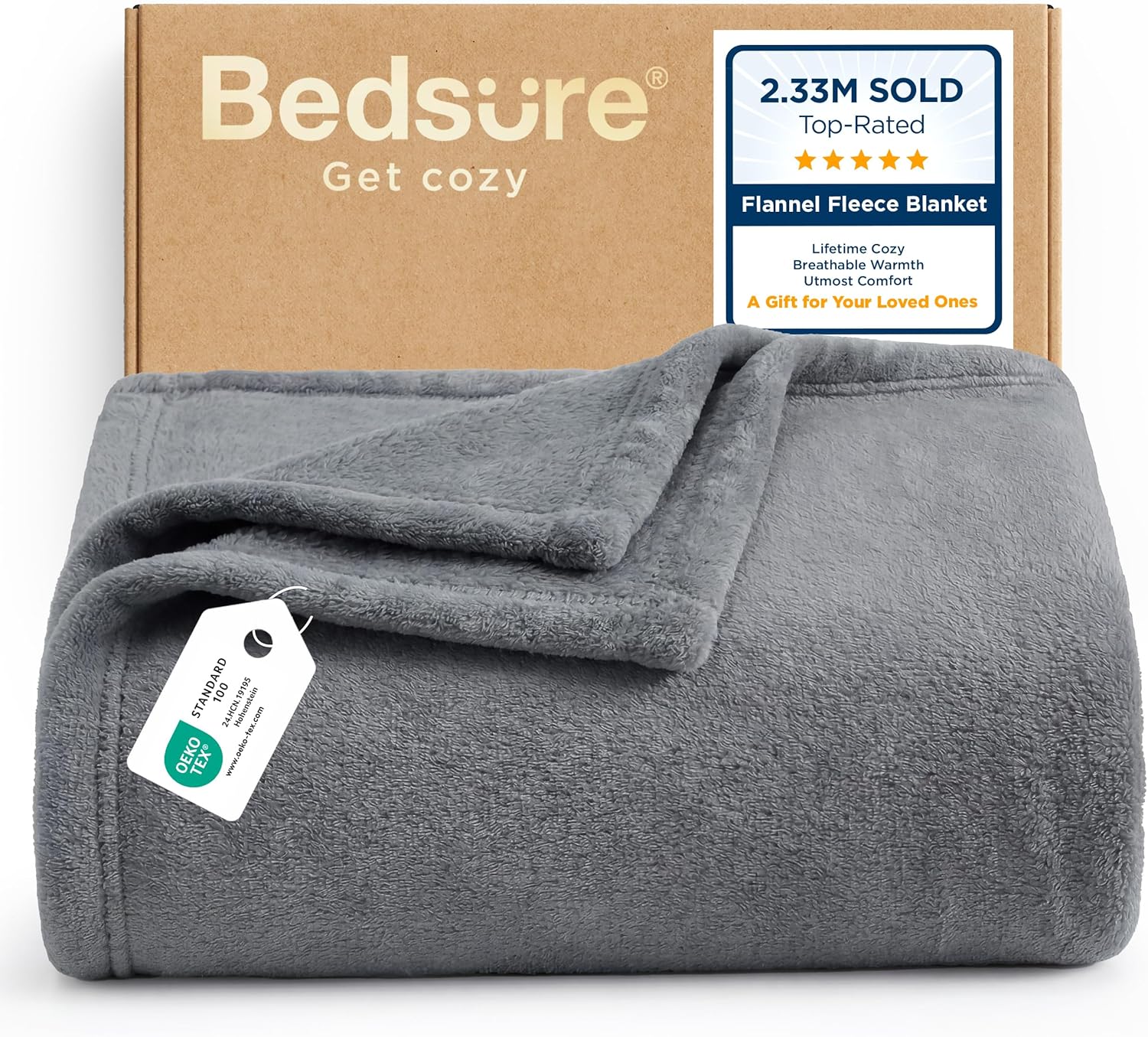 Bedsure Soft Fleece Throw Blanket for Couch and Bed, Grey