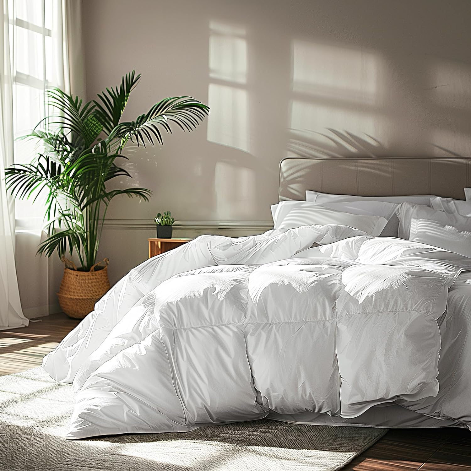 Serta Goose Feather Down Fiber Comforter, Queen, 100% Cotton Cover