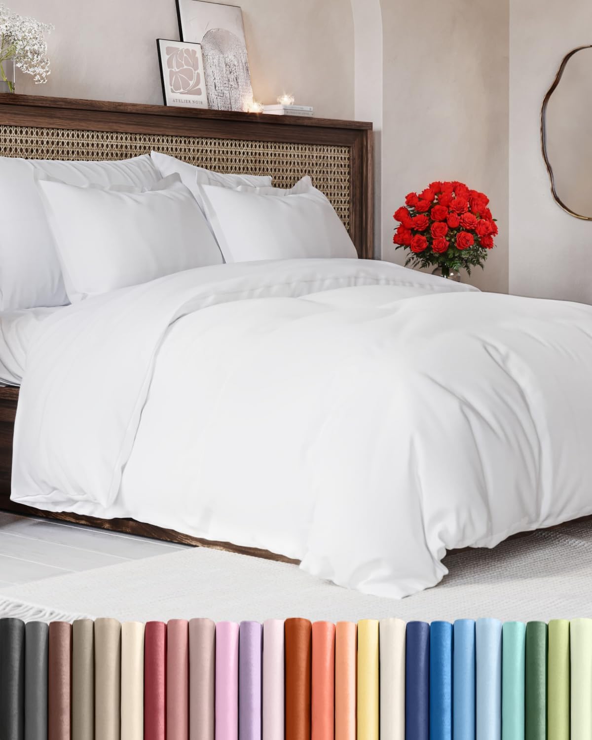 Oversized King Duvet Cover, 3 Piece with Zipper Closure, White