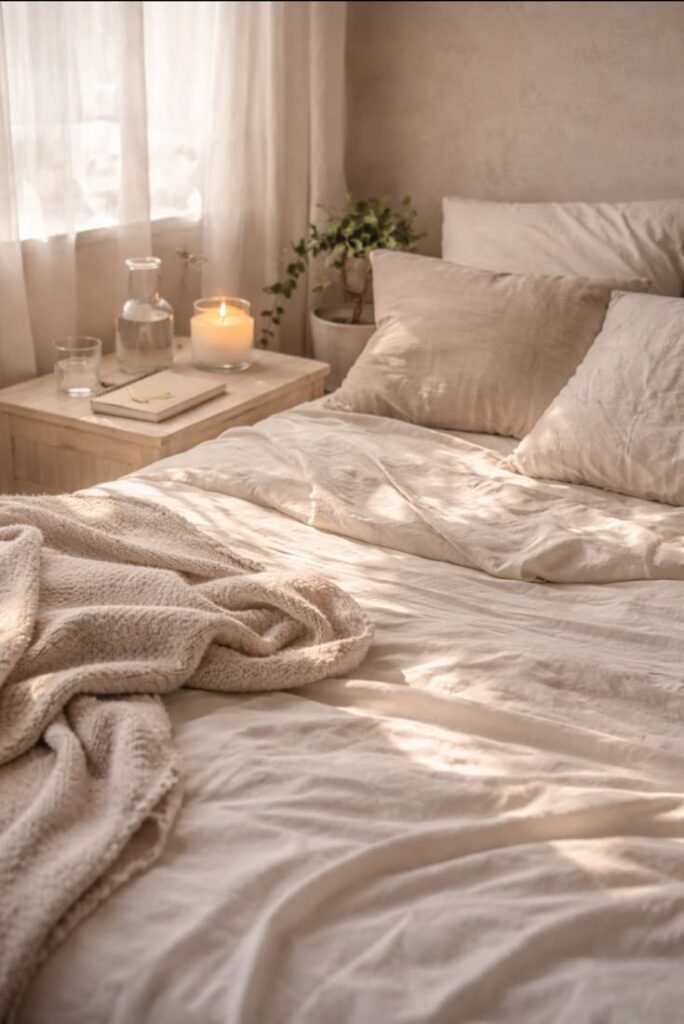 Light and breathable summer bedding setup with fluffy styling