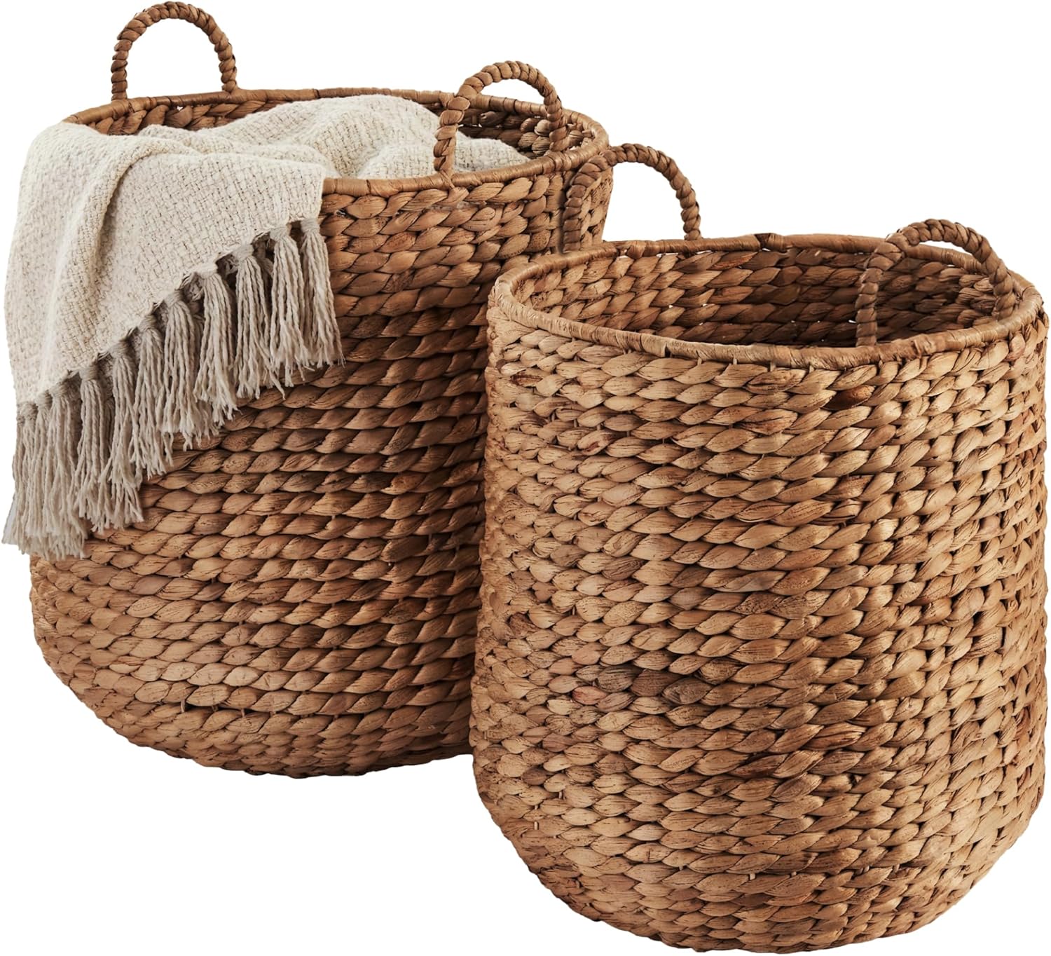 Best Choice Products 2-Piece Round Nesting Baskets with Handles, Water Hyacinth