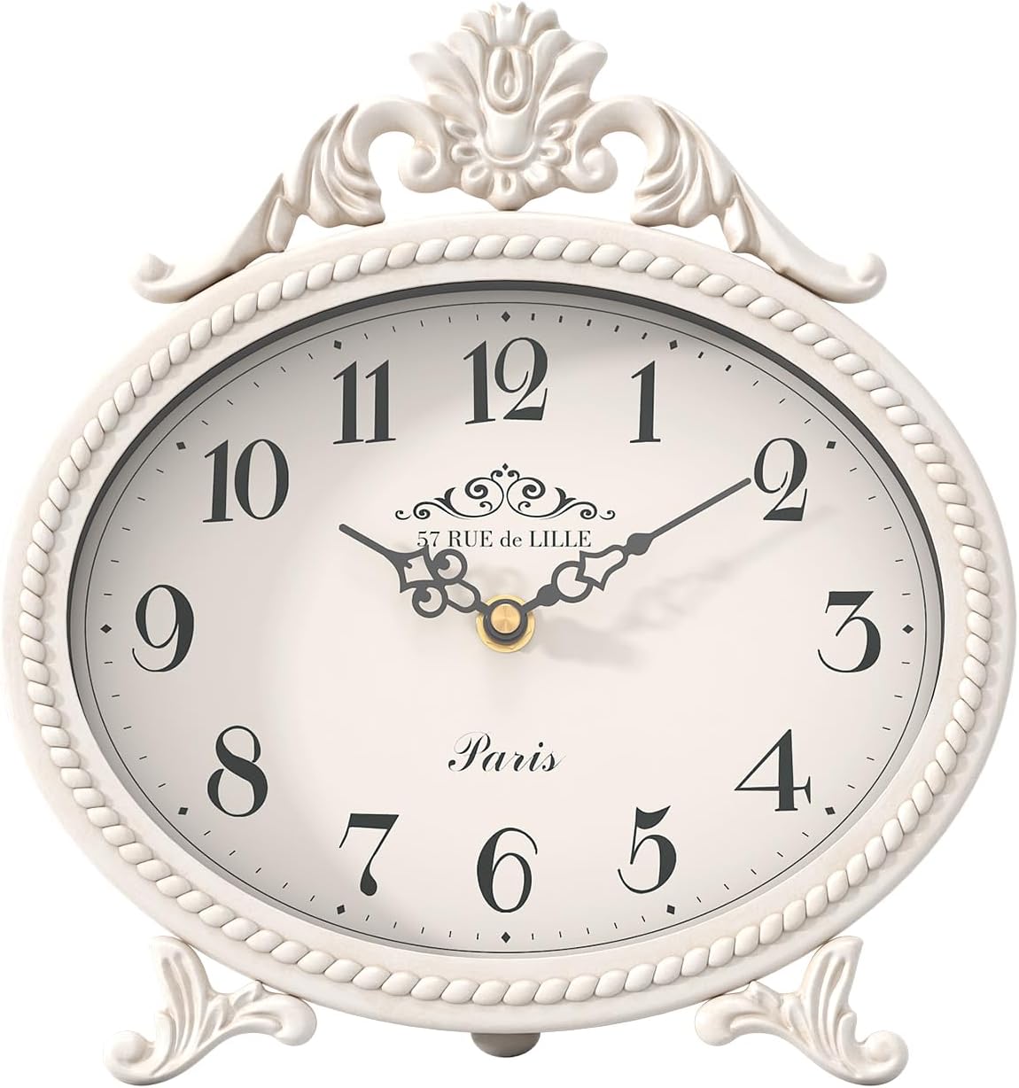 Abdurey Vintage Table Clock, Antique White French Rustic Mantel Clock