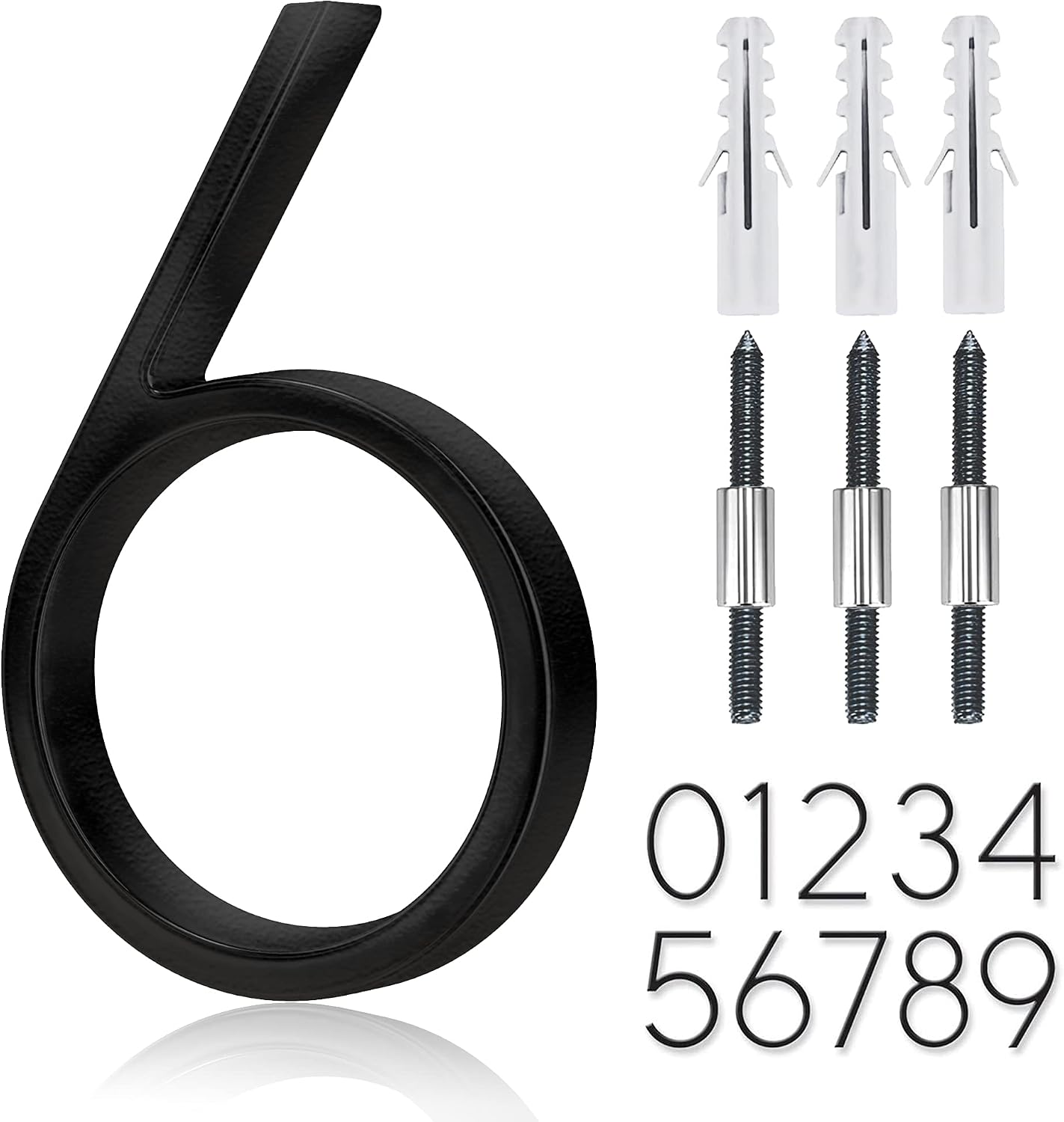 5 Inch Stainless Steel Floating House Numbers, Modern Metal, Number 6
