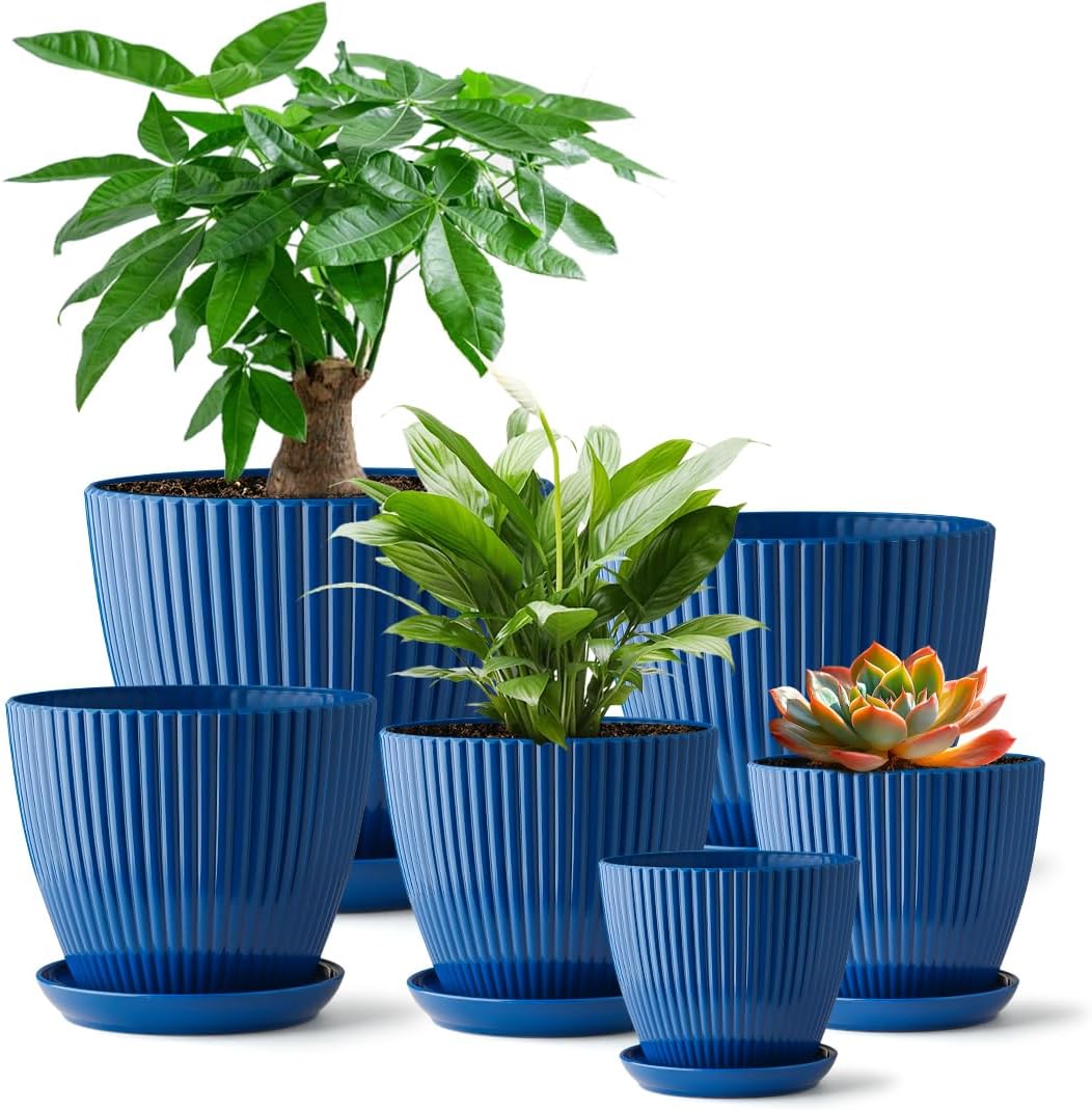 RooTrimmer Multi Size Blue Plant Pots with Saucers and Drain Holes
