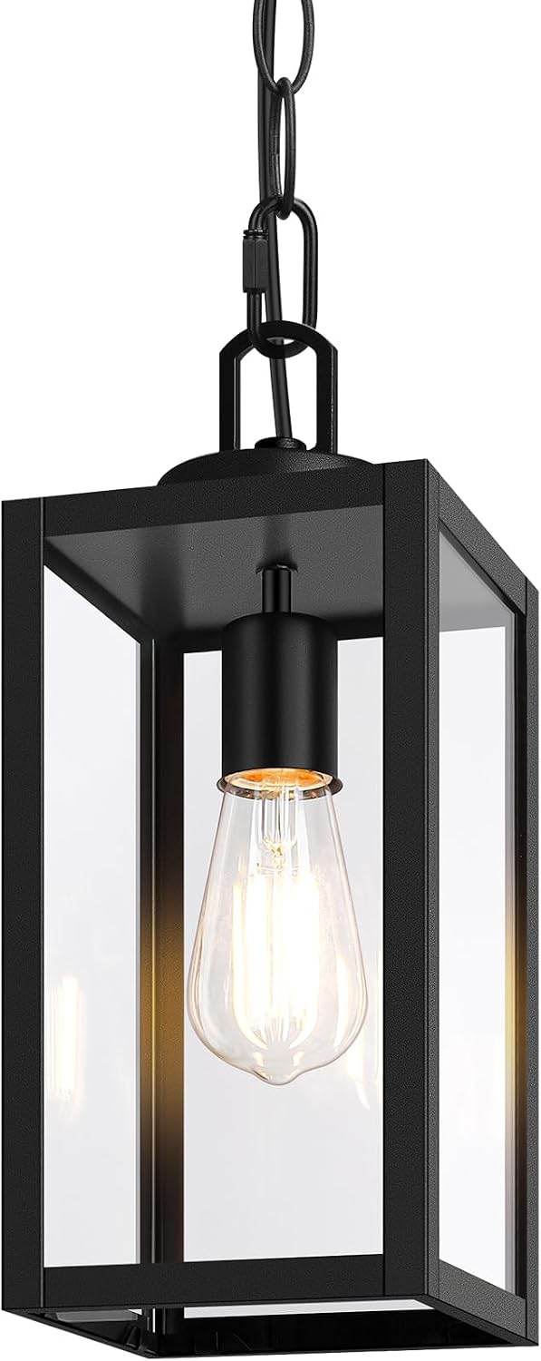 BesLowe Modern Black Outdoor Hanging Pendant Lantern Light for Porch