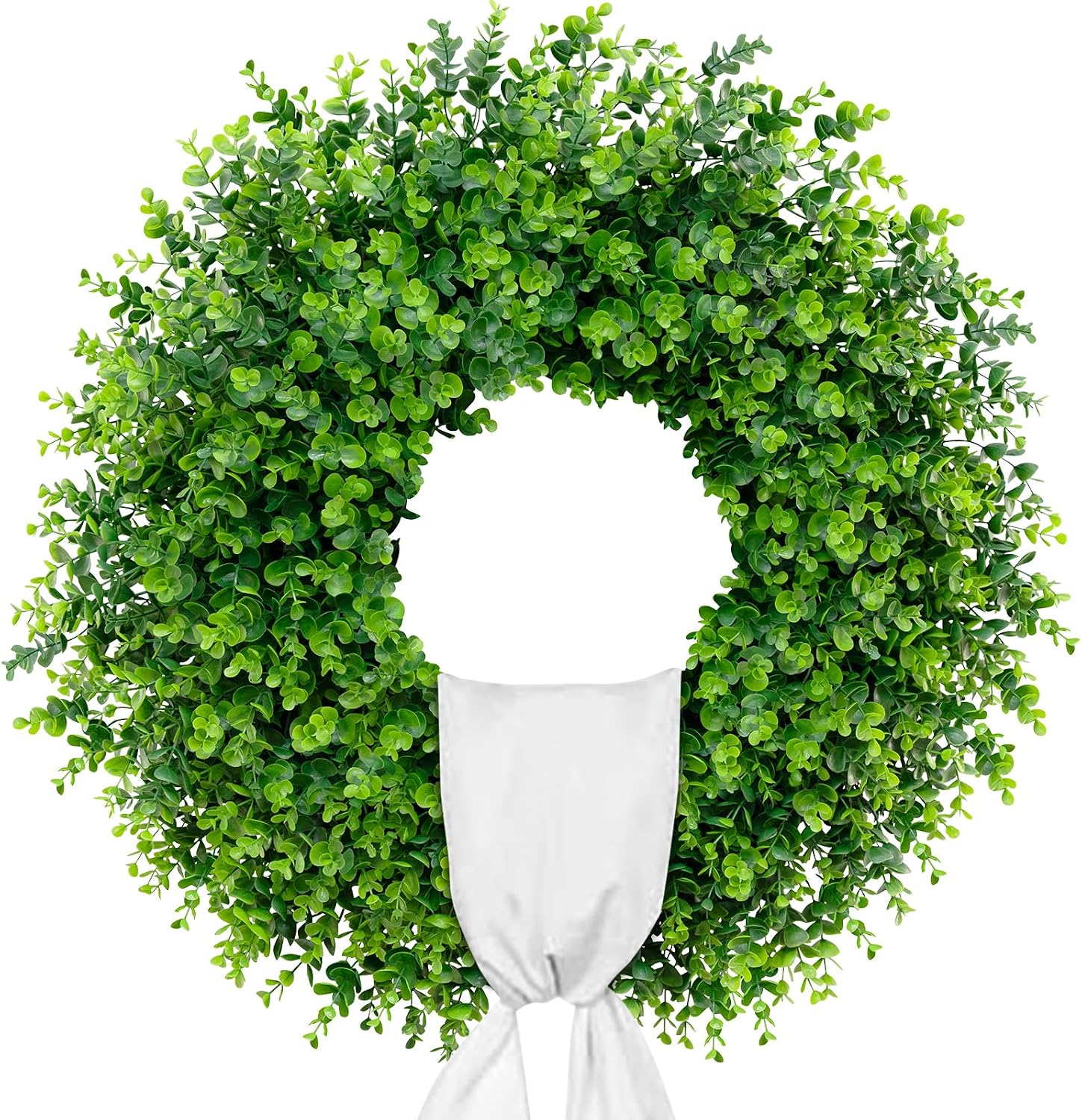 28 Inch Large Artificial Boxwood Wreath for Front Door with Sash