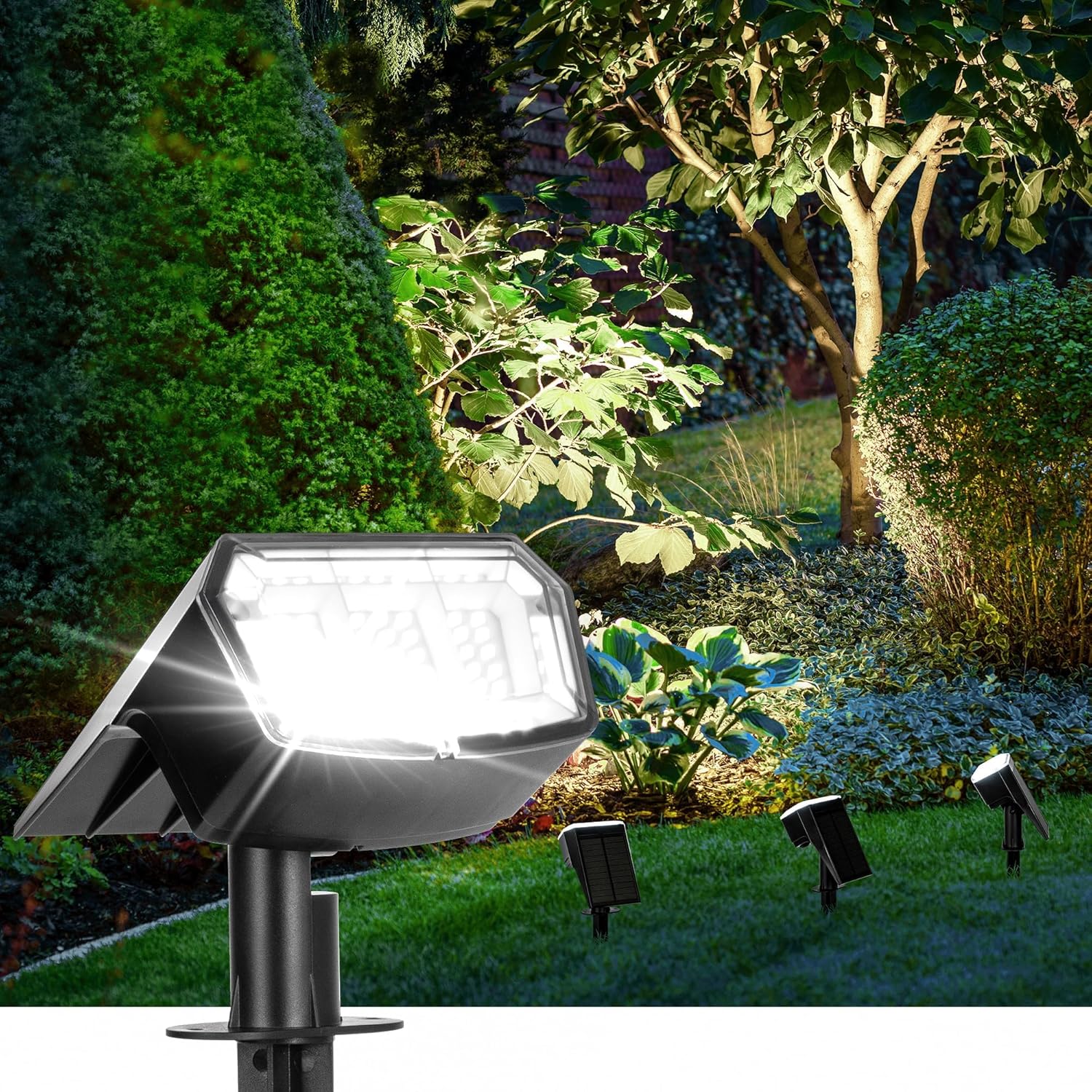 AUDERWIN Waterproof Solar Spot Lights Outdoor, 4 Pack, Cool White