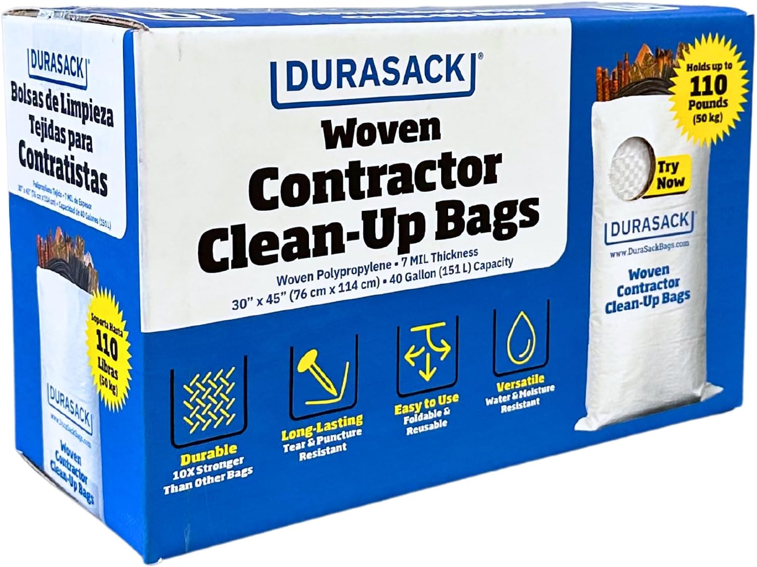 DURASACK Heavy Duty Contractor Bags, 40 Gallon, Pack of 16