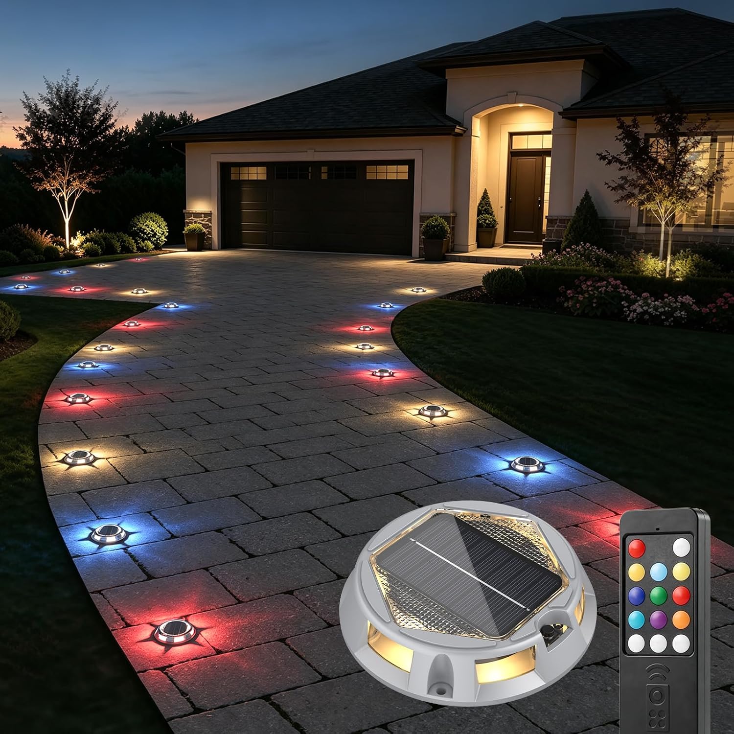 Solar Driveway Lights with Remote, 12 Pack, 12 Modes, 9 Colors