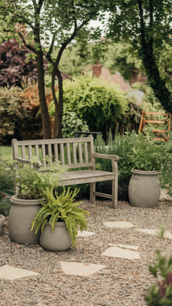 Layered levels adding dimension to a front yard sitting area