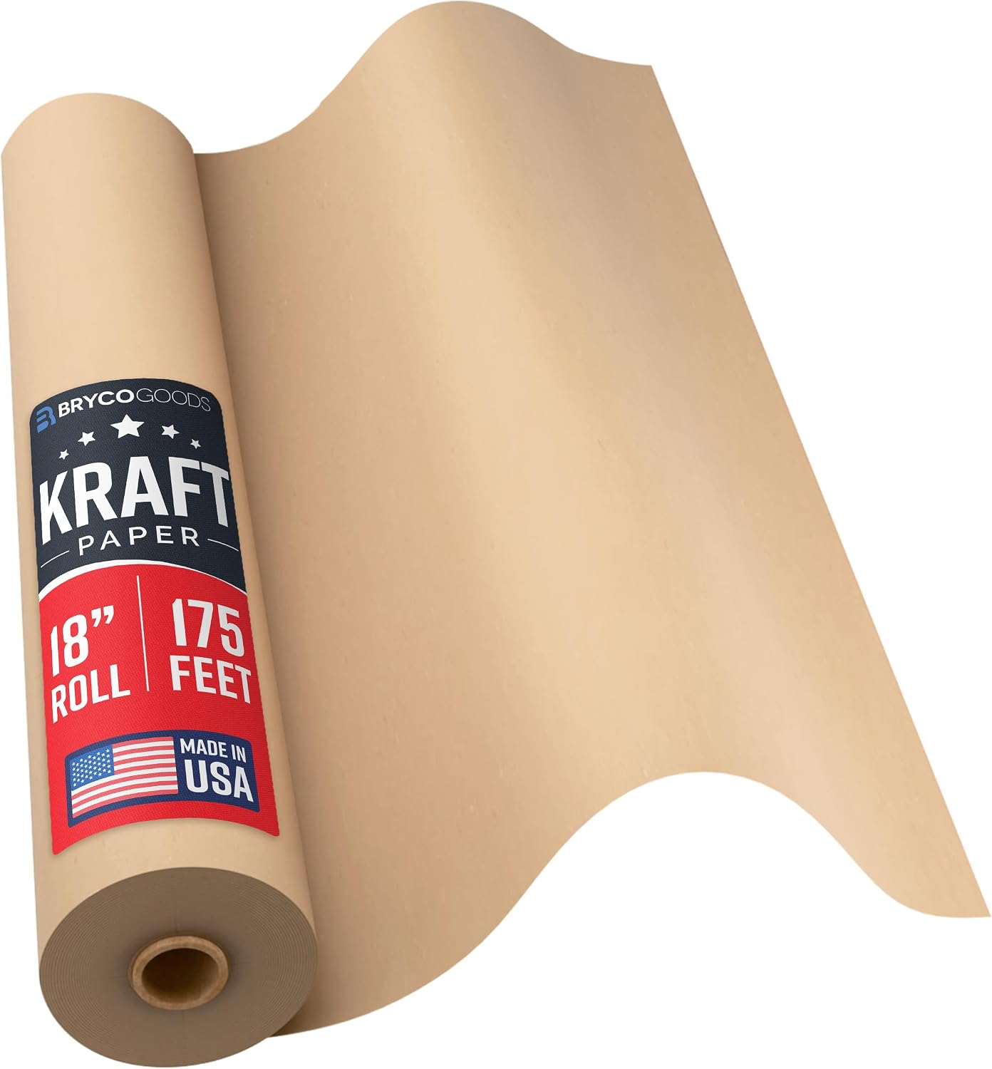 Bryco Goods Jumbo Kraft Paper Roll, Brown, 18 Inch x 175 Ft, USA Made