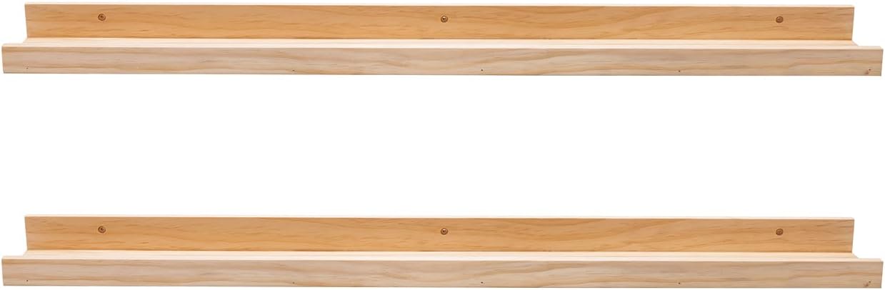 AZSKY Floating Picture Ledge Shelves, Set of 2, Natural Wood