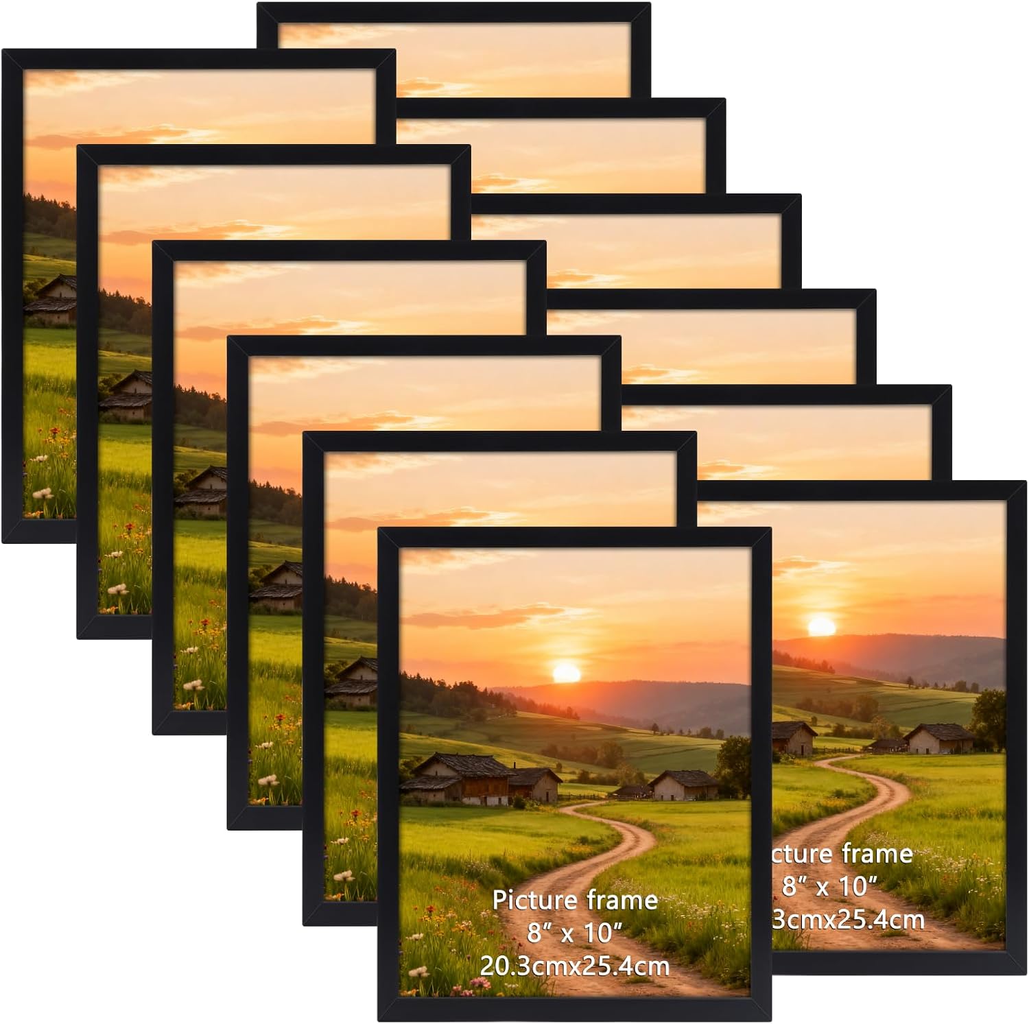 8x10 Black Picture Frames, Set of 12, for Wall or Tabletop