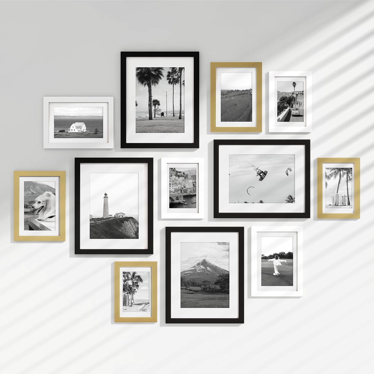 Venusmiles 12 Pack Picture Frames Collage, Black, White and Gold