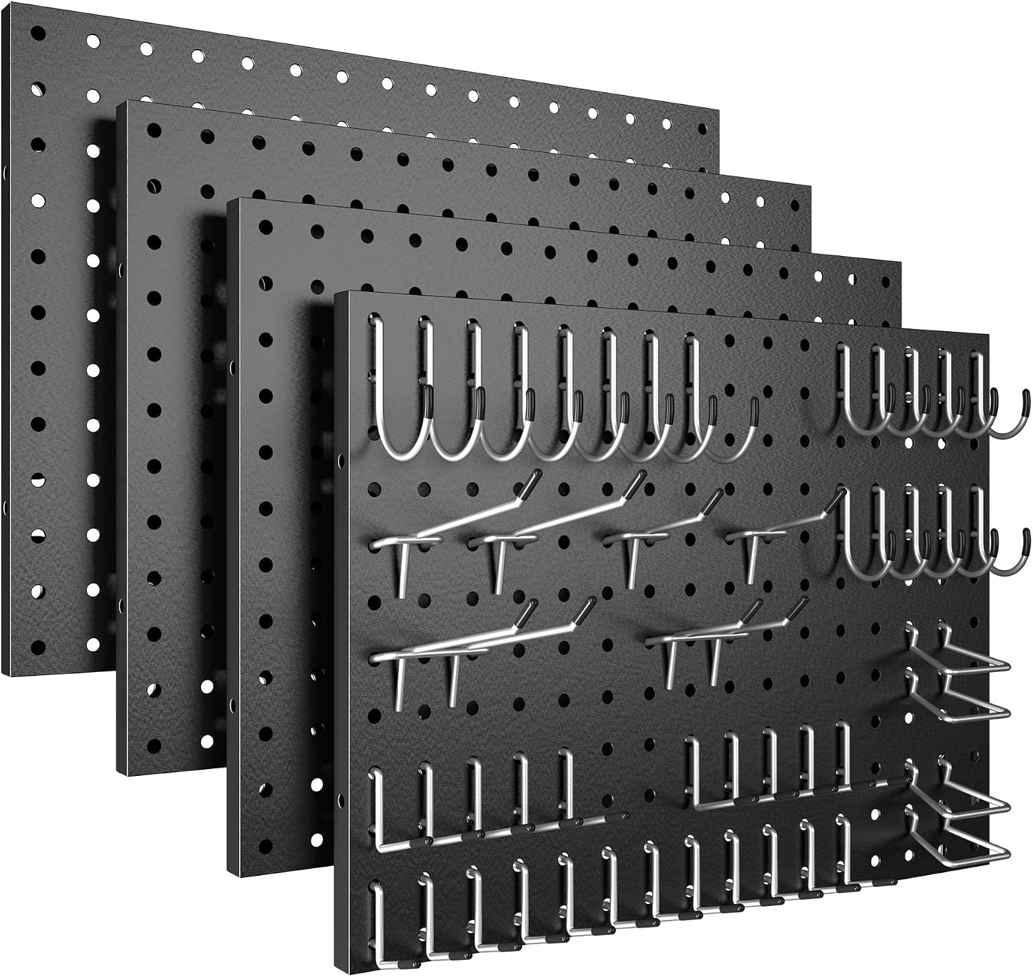 Spampur Metal Pegboard Panels, 4 Pack, Black, with 50 Hooks