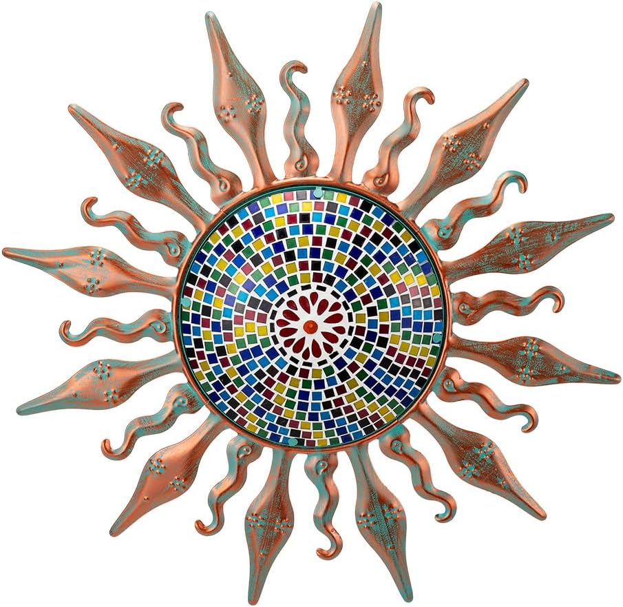 HOBYLUBY Metal Sun Outdoor Wall Decor, 25.98 Inch Wall Art