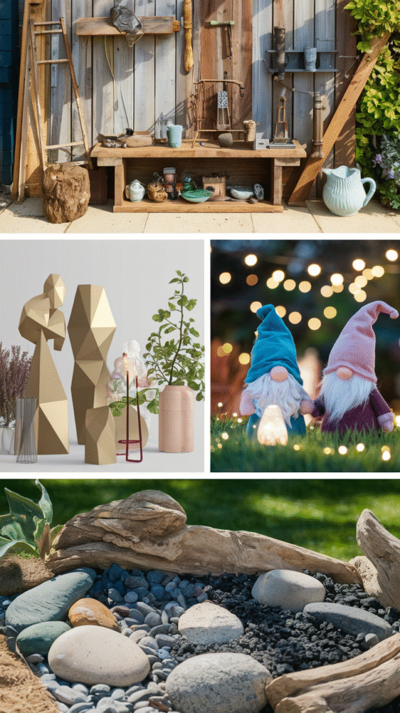 Thoughtfully planned garden art placement drawing the eye naturally