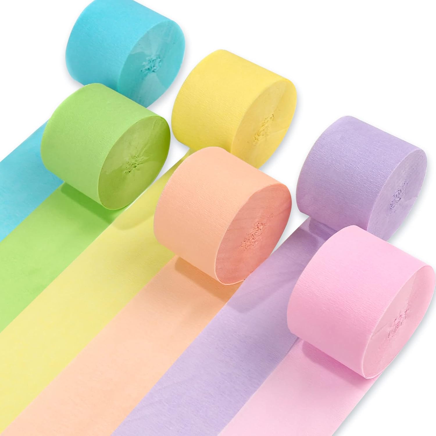 PartyWoo Pastel Crepe Paper Streamers, 6 Rolls, 492 Ft