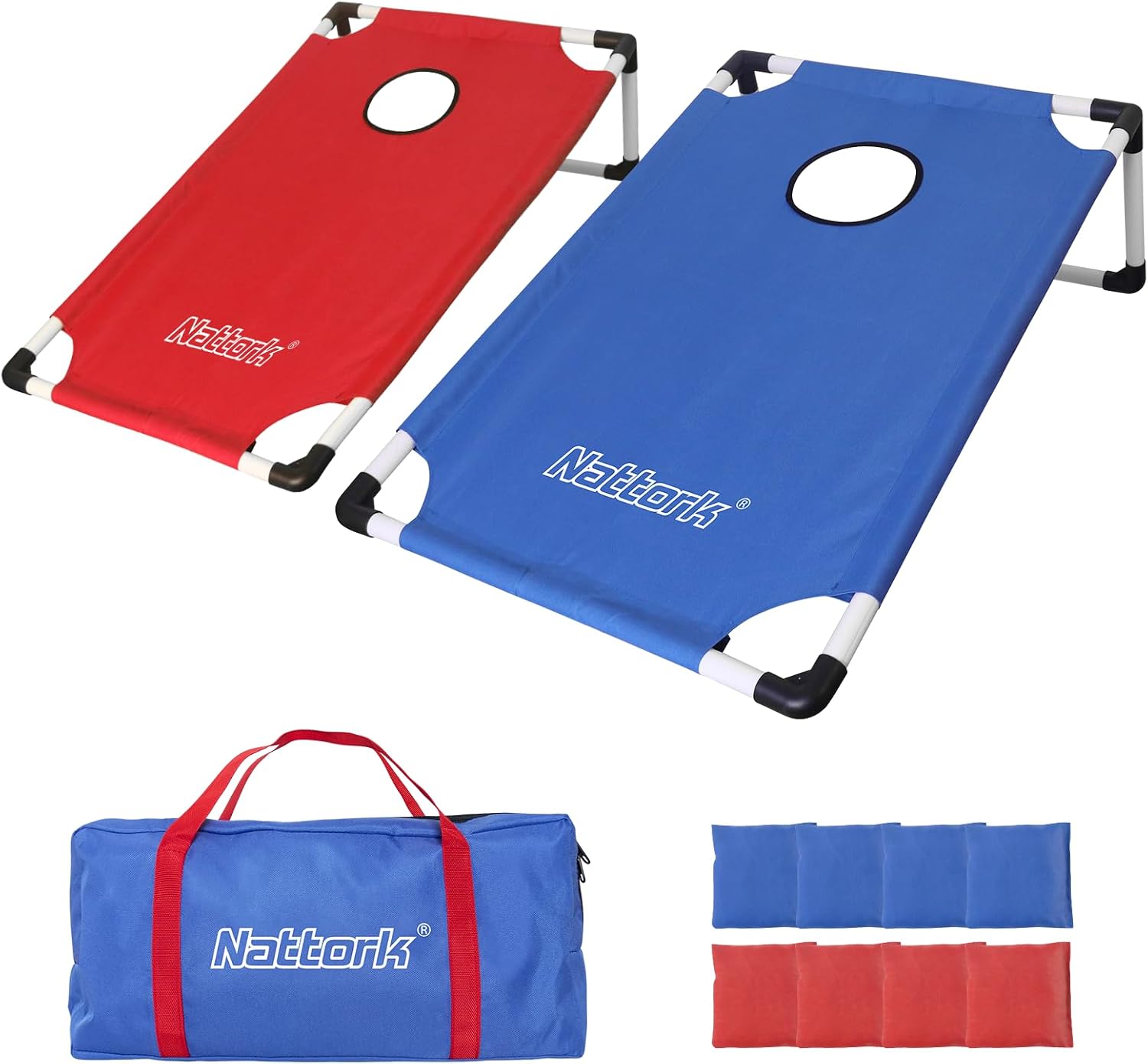 Portable Cornhole Set with 2 Boards and 8 Bean Bags, Outdoor Lawn Game