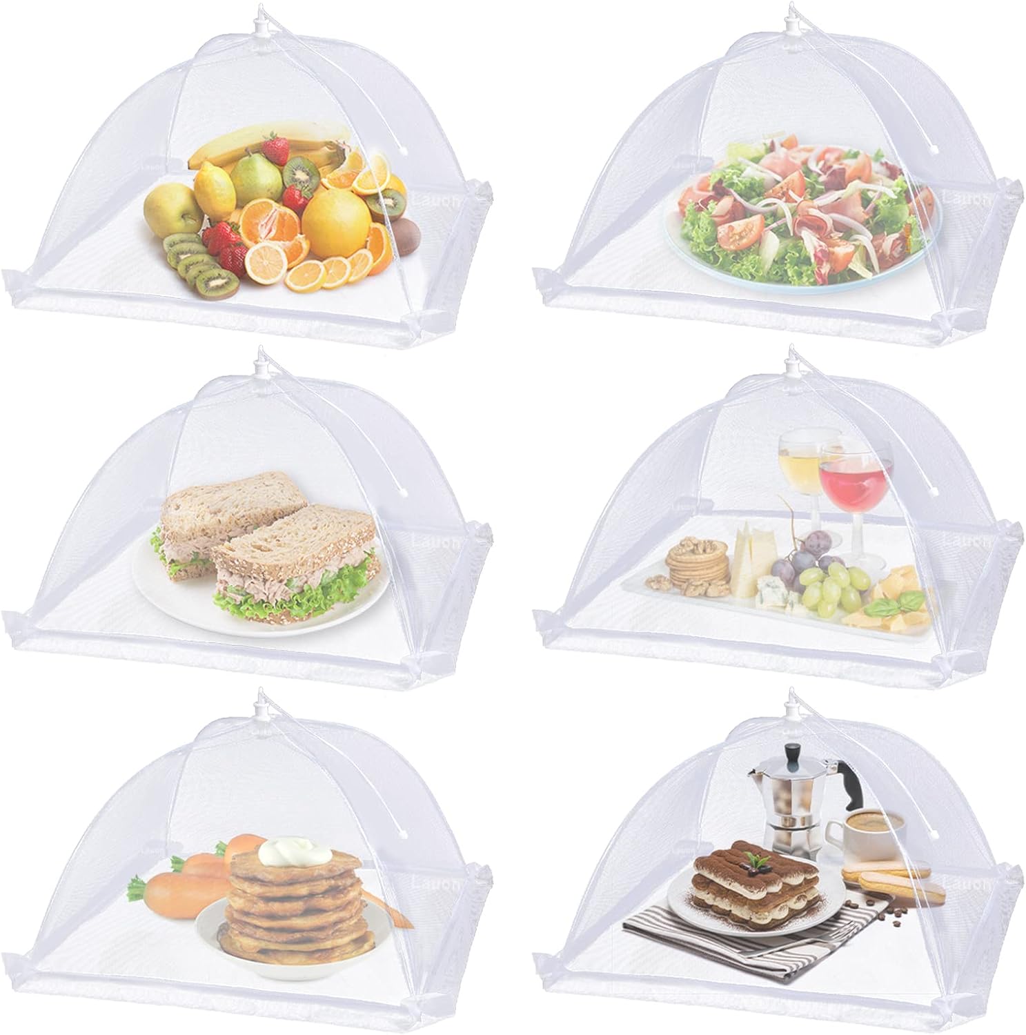 Large Mesh Food Covers, 6 Pack, 17 x 17 Inch, White, Pop-Up Tents