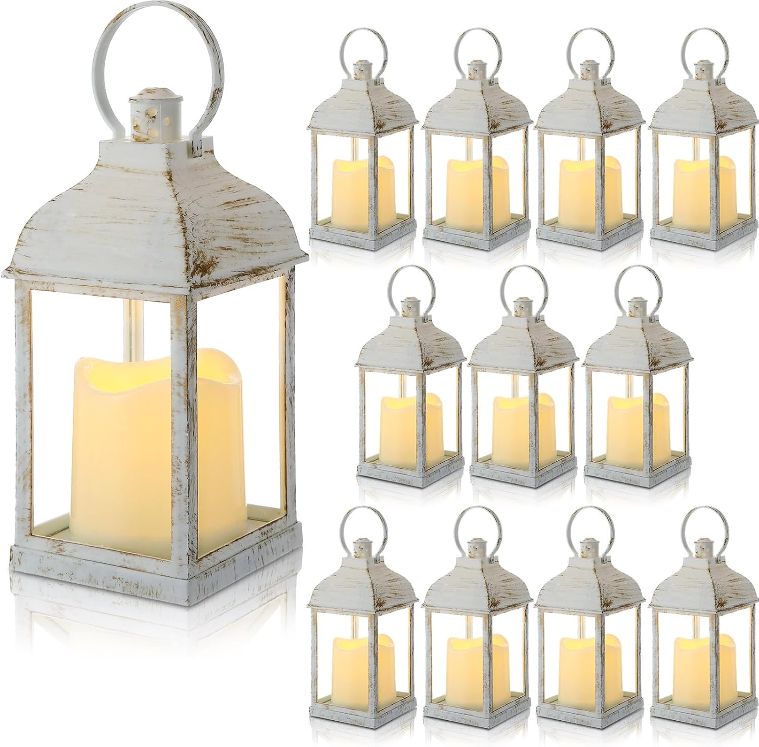 White Decorative Candle Lanterns, 12 Pack, 10 Inch, LED Flameless