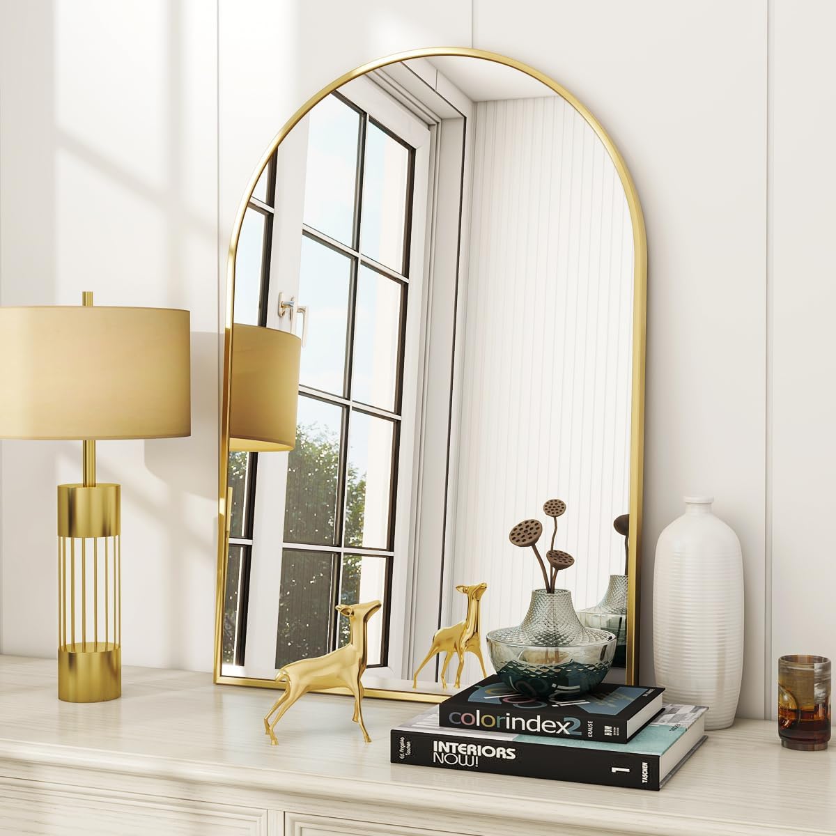 VooBang Arched Wall Mirror, 24 x 36 Inch, Gold Arch Bathroom Mirror