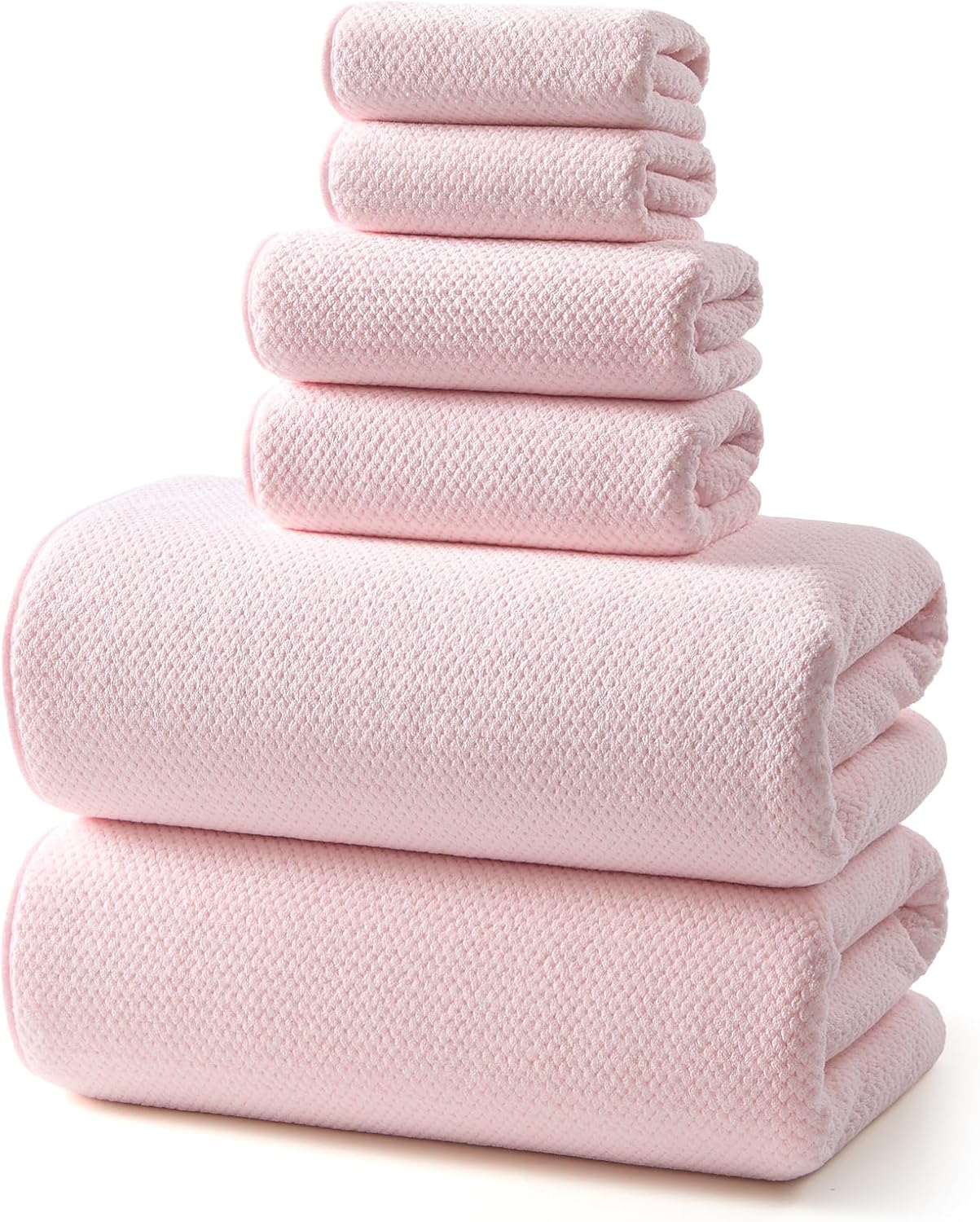 REDKISS 6 Piece Pink Towel Set, 2 XL Bath, 2 Hand Towels, 2 Washcloths
