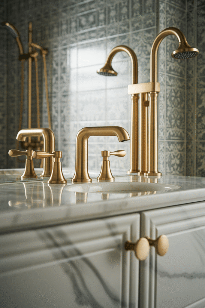 Gold fixtures instantly upgrading a bathroom's overall look