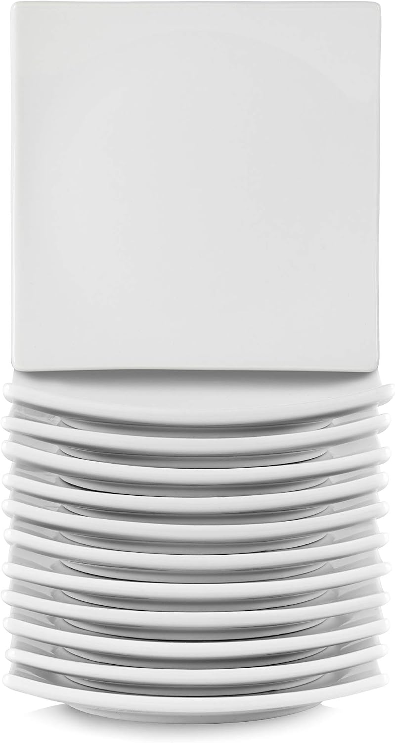 10 Strawberry Street Square Coupe Appetizer Plates, 6 Inch, Set of 12, White