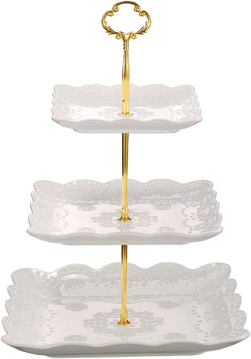 Sumerflos 3 Tier Porcelain Cupcake Stand, Tiered Serving Cake Stand