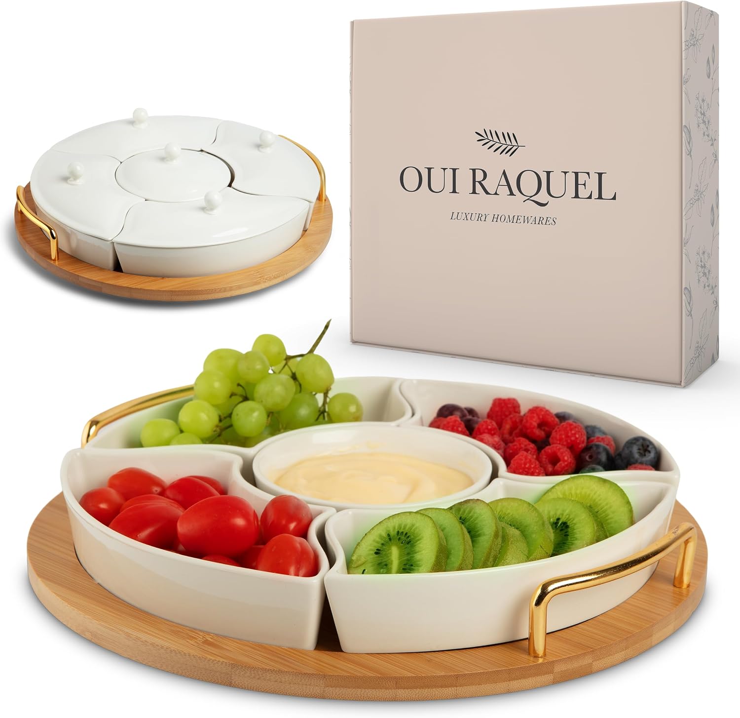 Chip and Dip Serving Set, 13.5 Inch Divided Appetizer Serving Tray