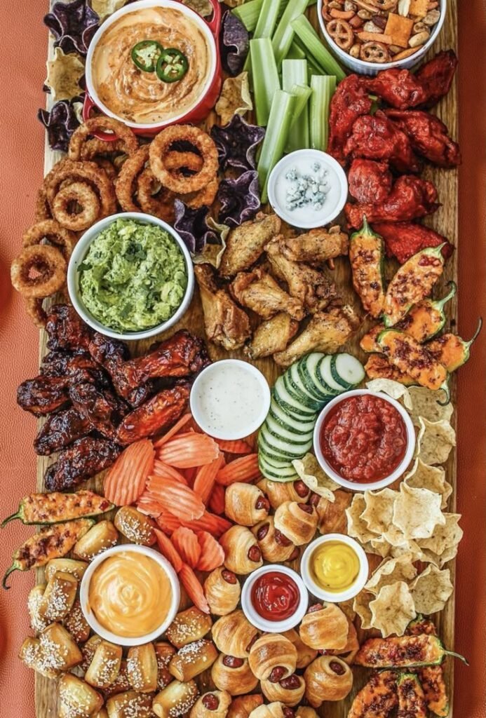 Easy-to-eat game night grazing board with finger foods