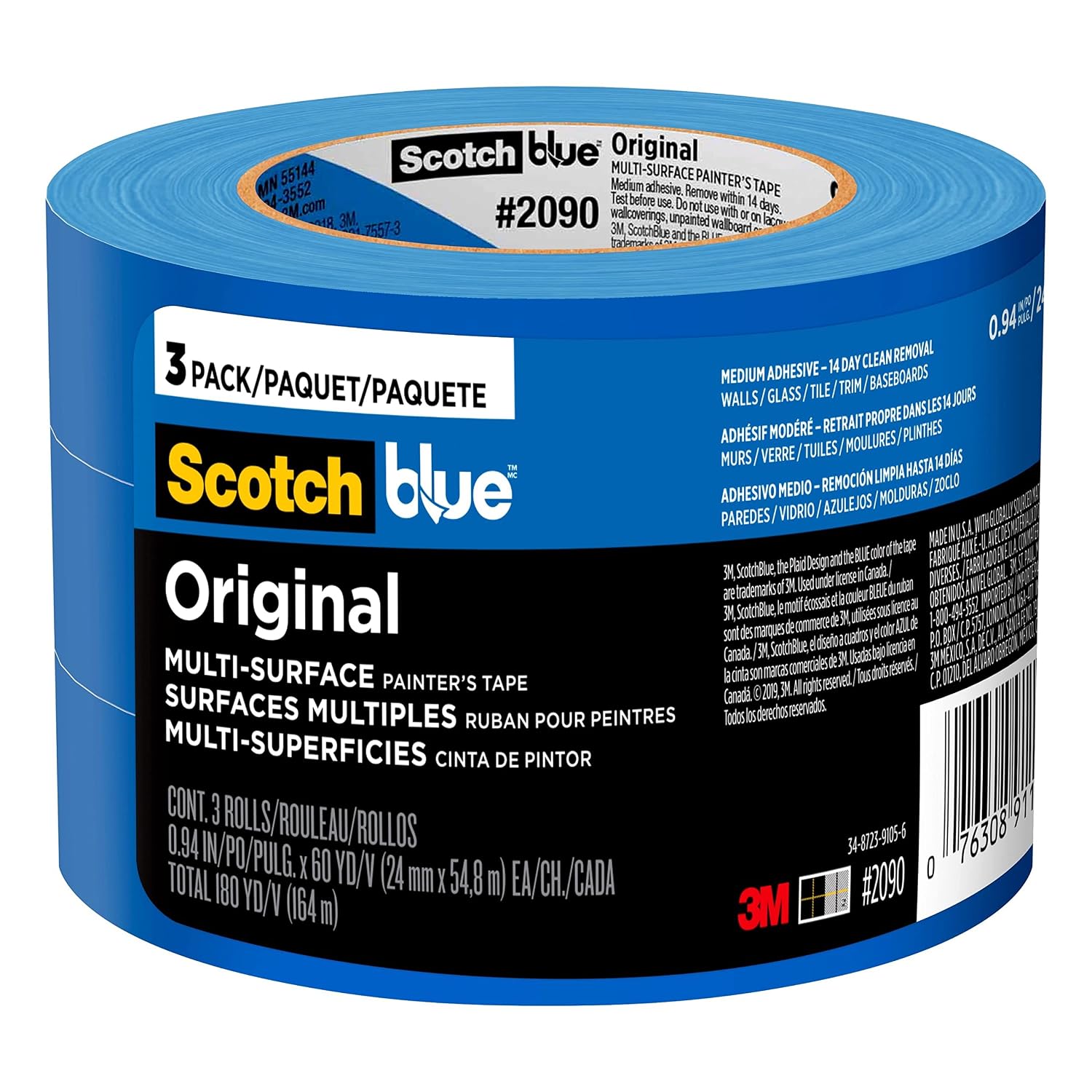 ScotchBlue Original Multi-Surface Painters Tape, 0.94 Inch x 60 Yds, 3 Rolls