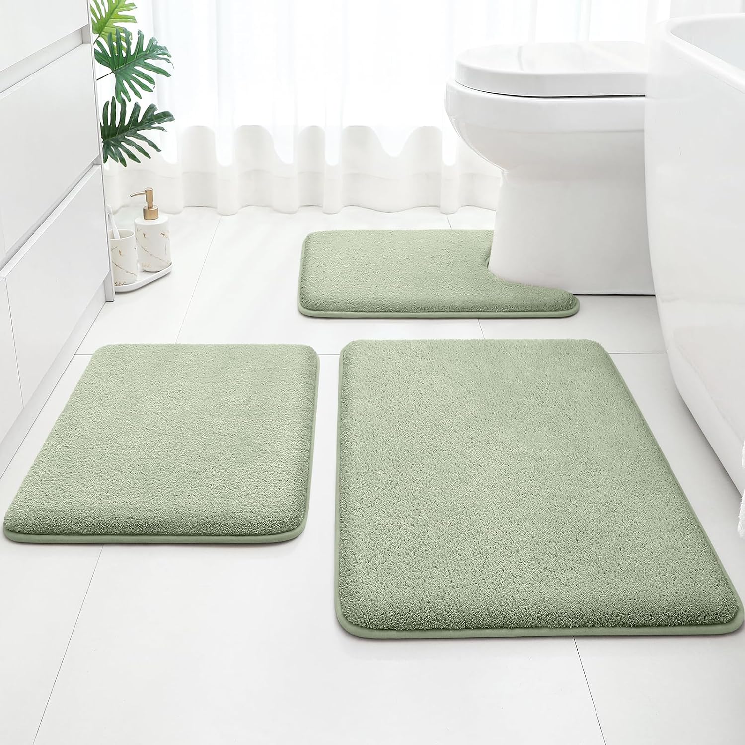 HOMEIDEAS Bathroom Rugs Set, 3 Piece, Absorbent Bath Mat, Sage Green
