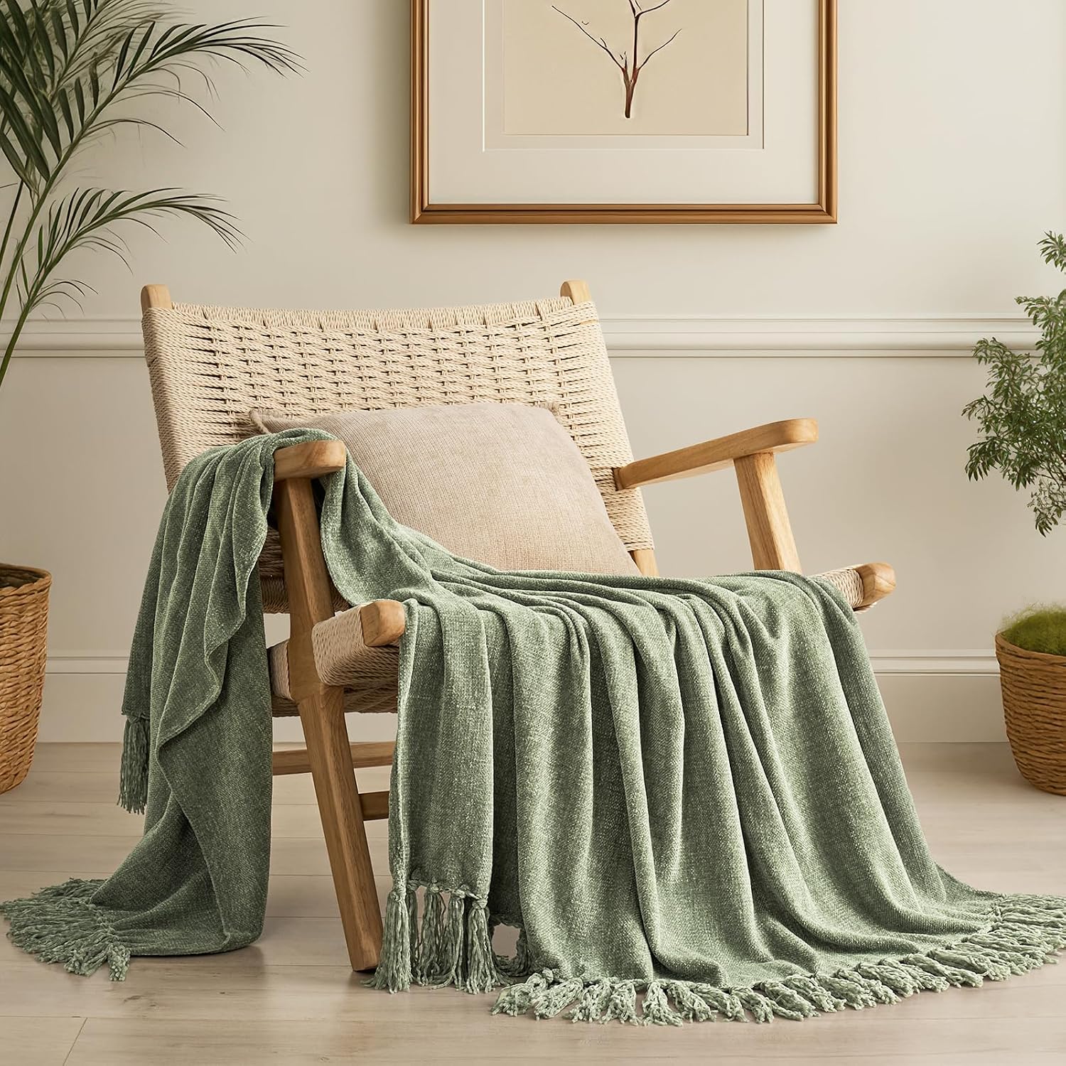 EverGrace Chenille Knit Throw Blanket for Couch, 50 x 60 Inch, Sage Green
