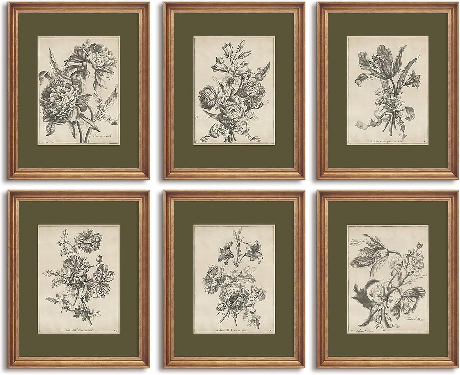 Vintage Floral Botanical Wall Art Prints, Antique Sketch Flower Canvas Decor