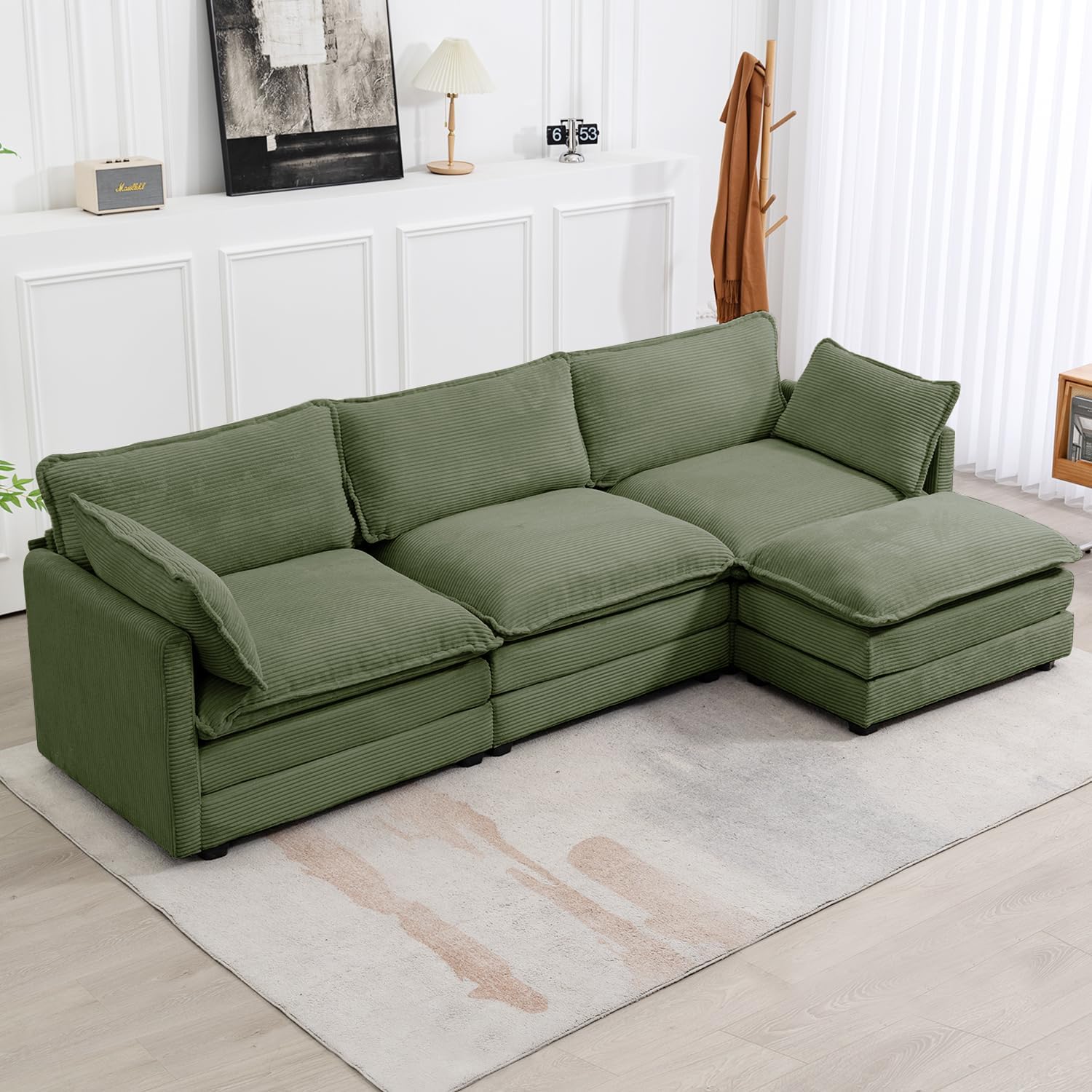 ROWHY 112 Inch Modular Sectional Cloud Couch with Movable Ottoman