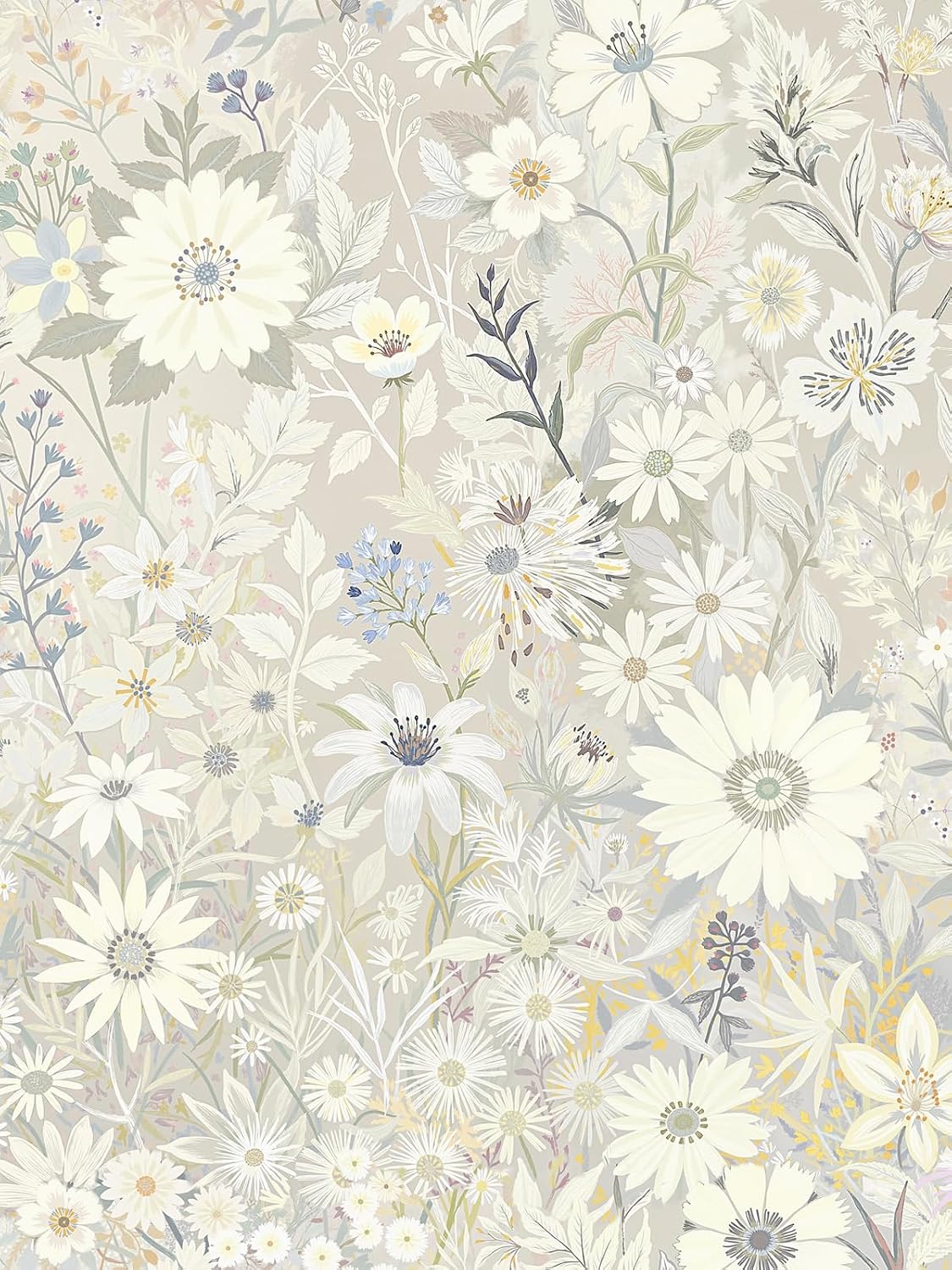Boho Floral Peel and Stick Wallpaper for Bedroom and Cabinets, Gray, 17.3 x 118 Inch