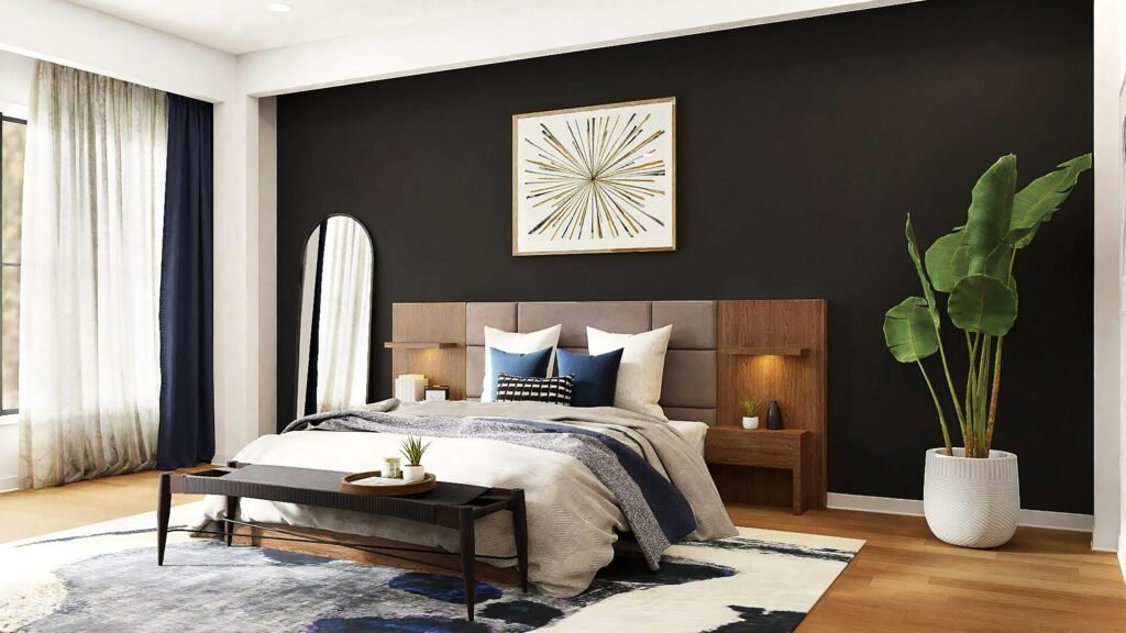 Natural materials and textures bringing warmth to a guest room
