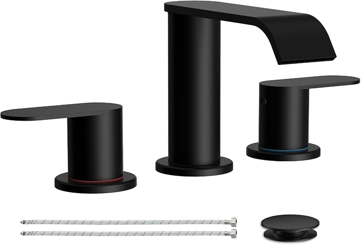 Matte Black Waterfall Bathroom Faucet, 3 Hole, 8 Inch Widespread