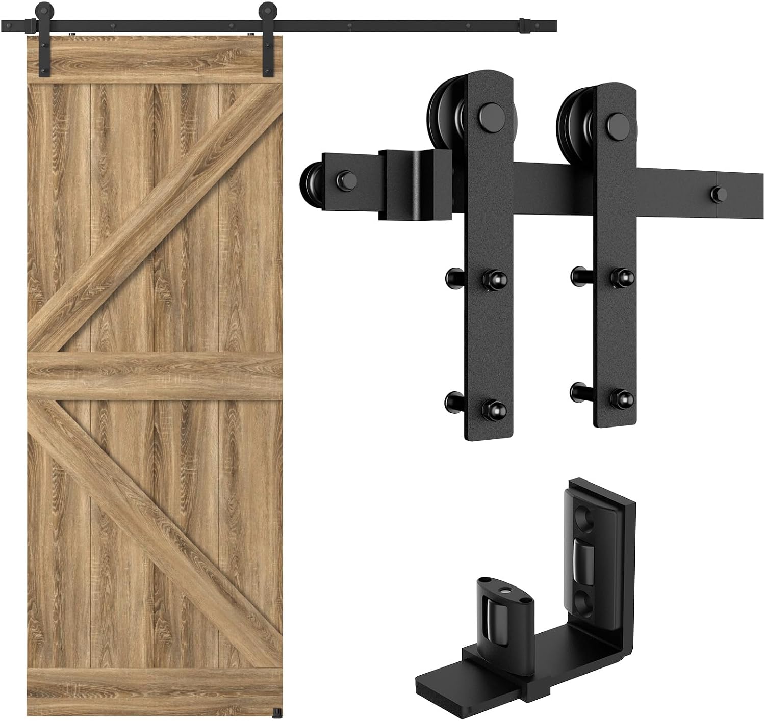 Sliding Barn Door Hardware Kit, 6 Ft, with Adjustable Floor Guide