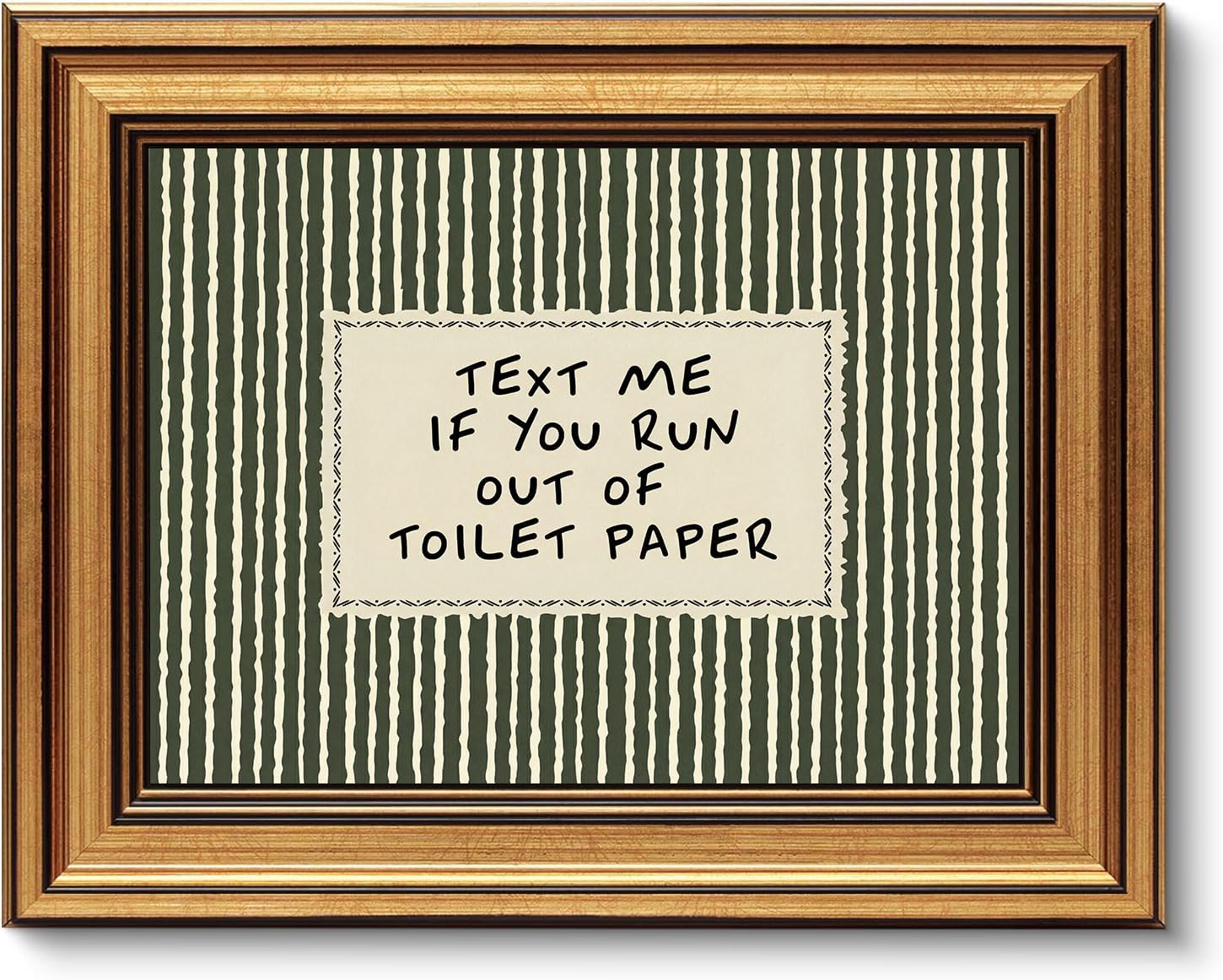 Gold Framed Funny Bathroom Canvas Wall Art Print