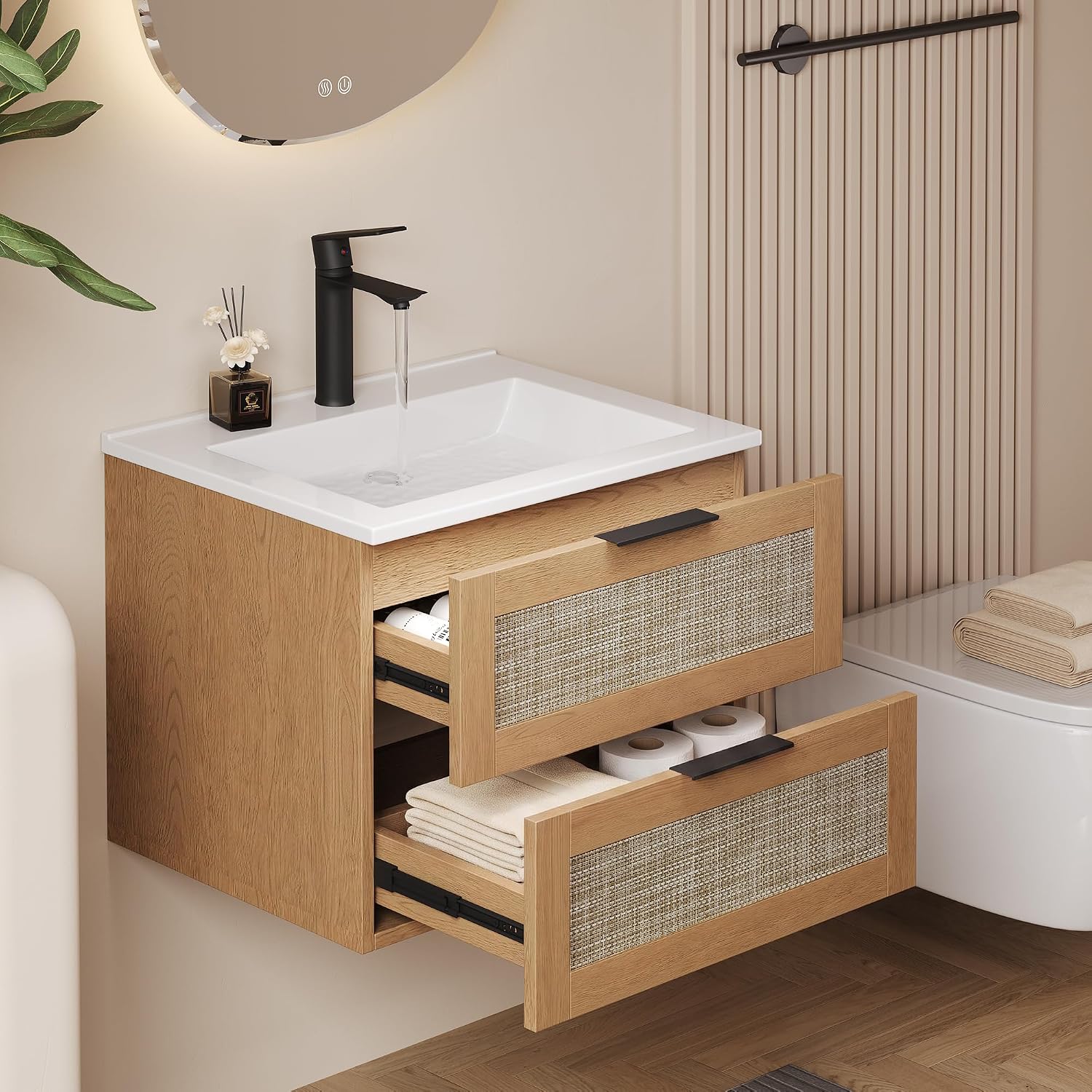 SUNTAGE Modern MDF Floating Bathroom Vanity with Sink, 24 Inch
