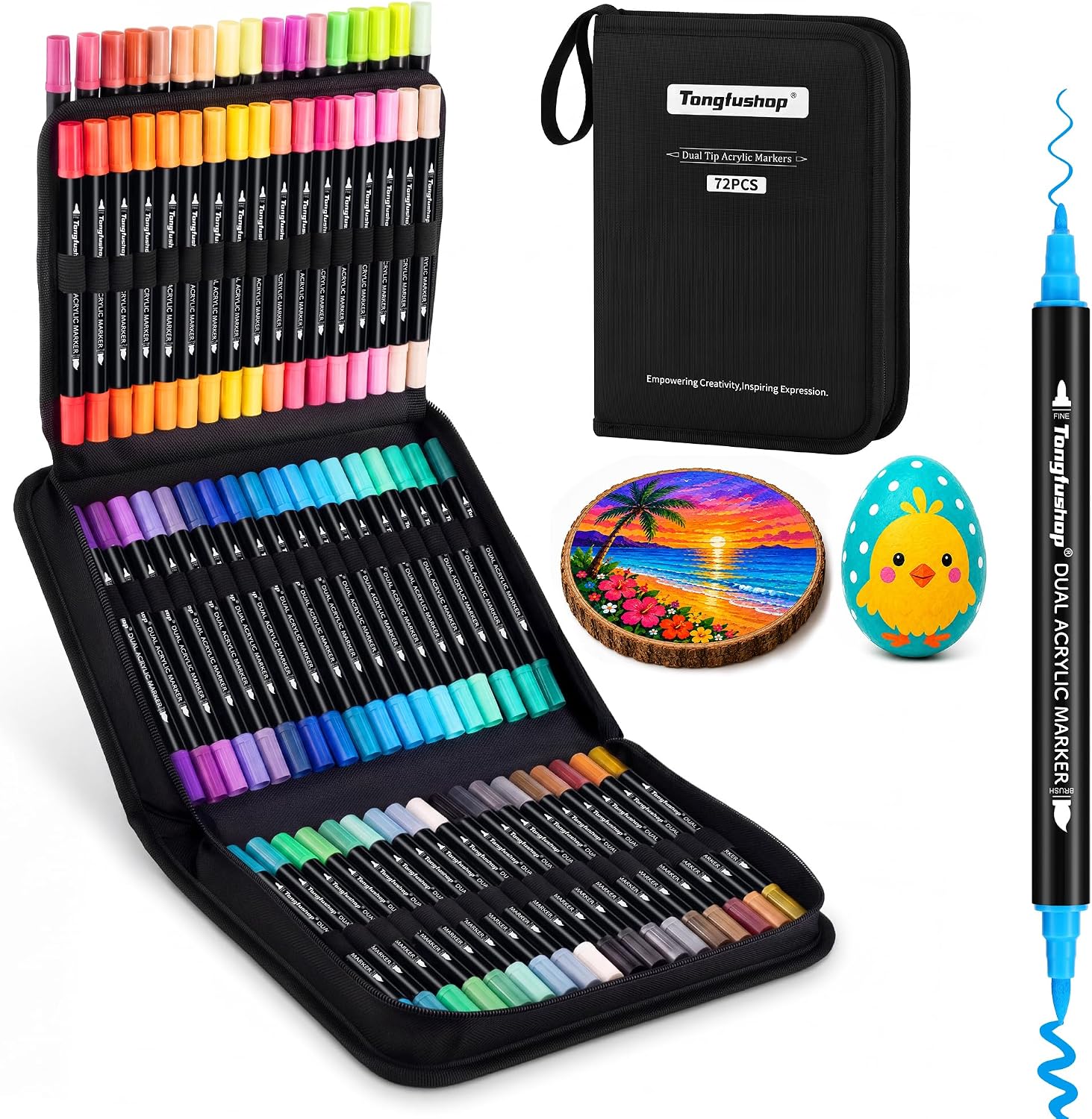 Tongfushop 72 Colors Acrylic Paint Markers, Dual Tip Pens